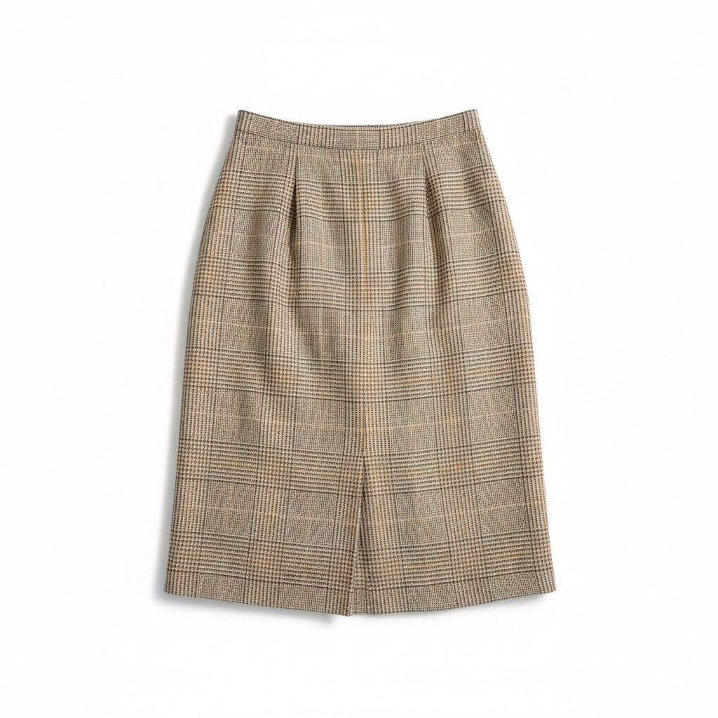 A.R. Sassco Vintage Plaid Pencil Skirt, Brown Tan Glen Check Midi Skirt, Size 8