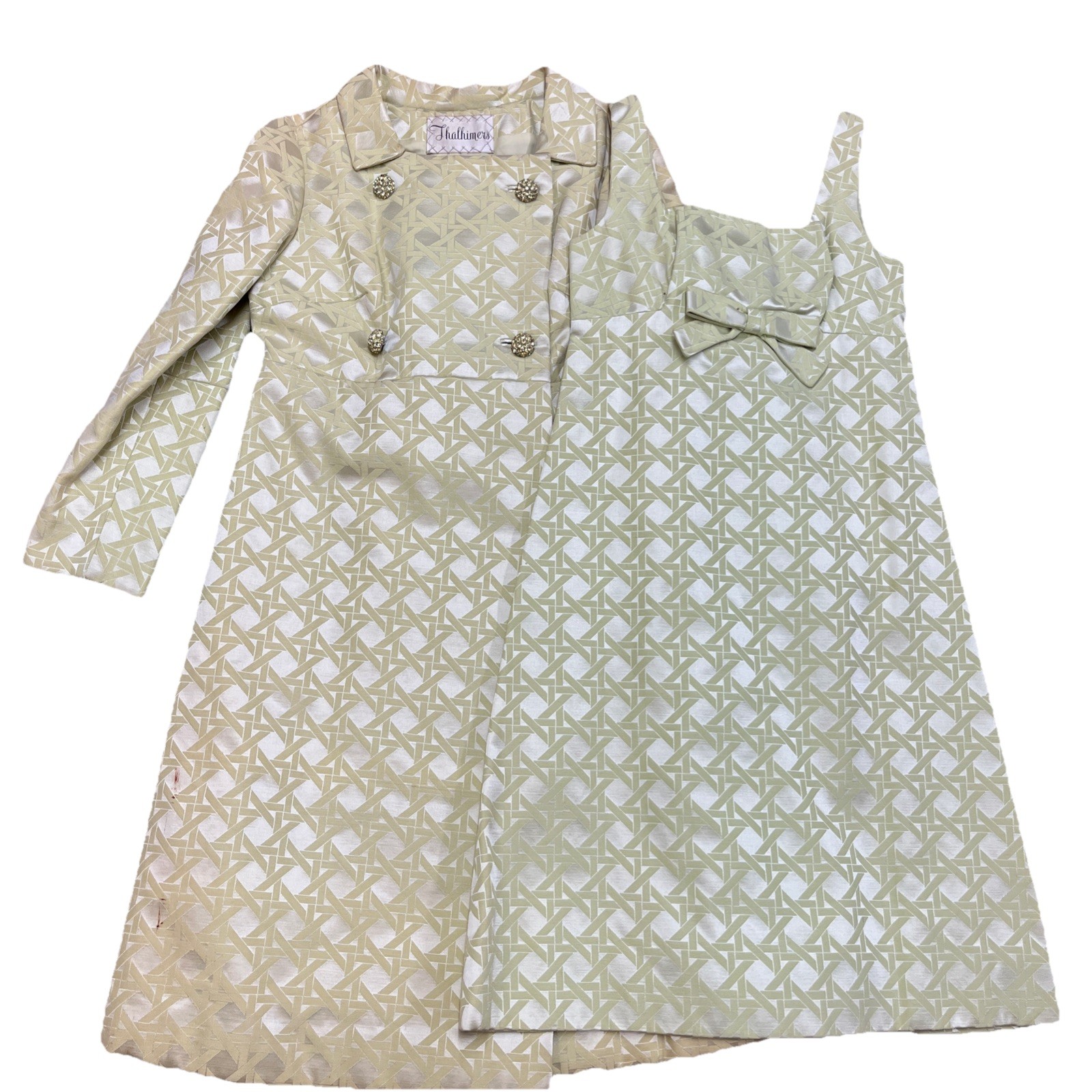 Vintage Metallic Brocade Ladies Dress & Coat Double Breasted Jewel Buttons READ