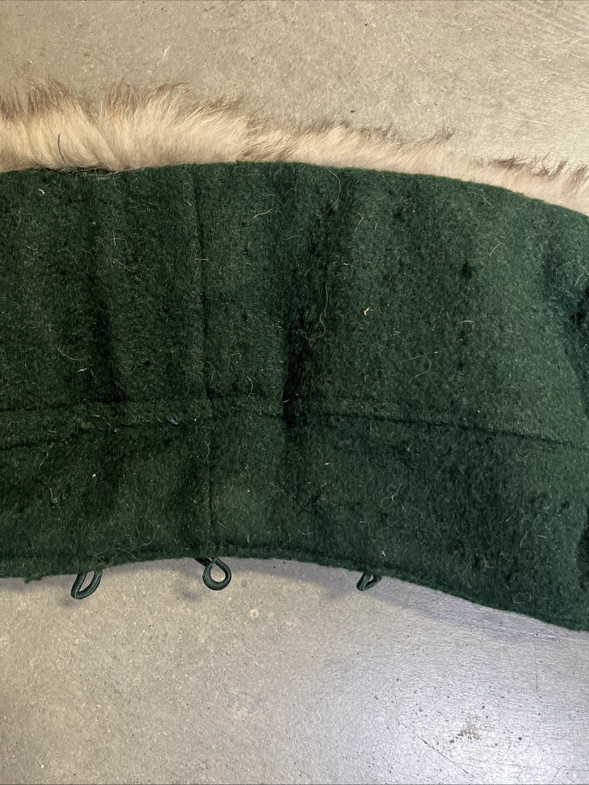 VTG 1940s Hunter Green Wool & Fur Replacement Hood Button Front Loop Attachments