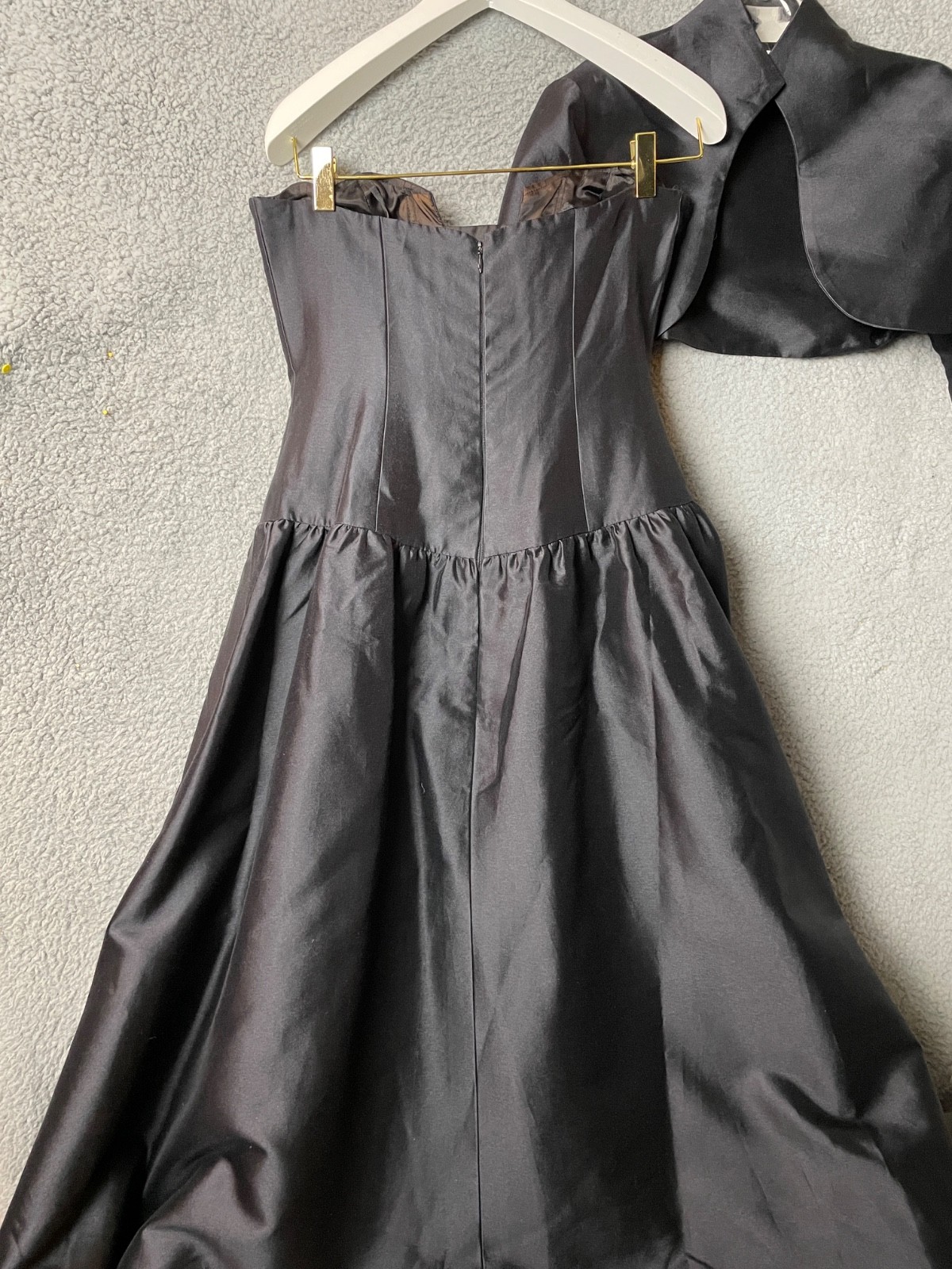 Vintage Rose Taft Couture Evening Gown Bolero Jacket 10 Black Silk Formal Gala