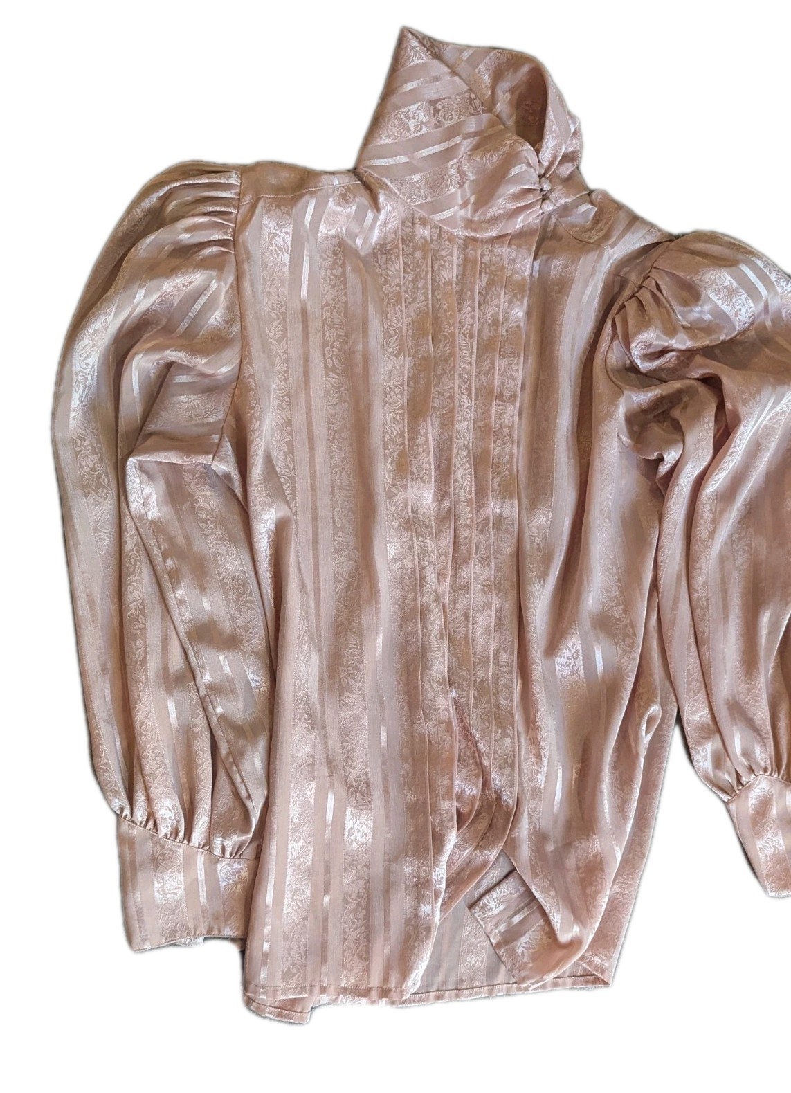 Vintage Lloyd Williams Lavish Shimmery Baby Pink Blouse High Neck Romantic Sz 10