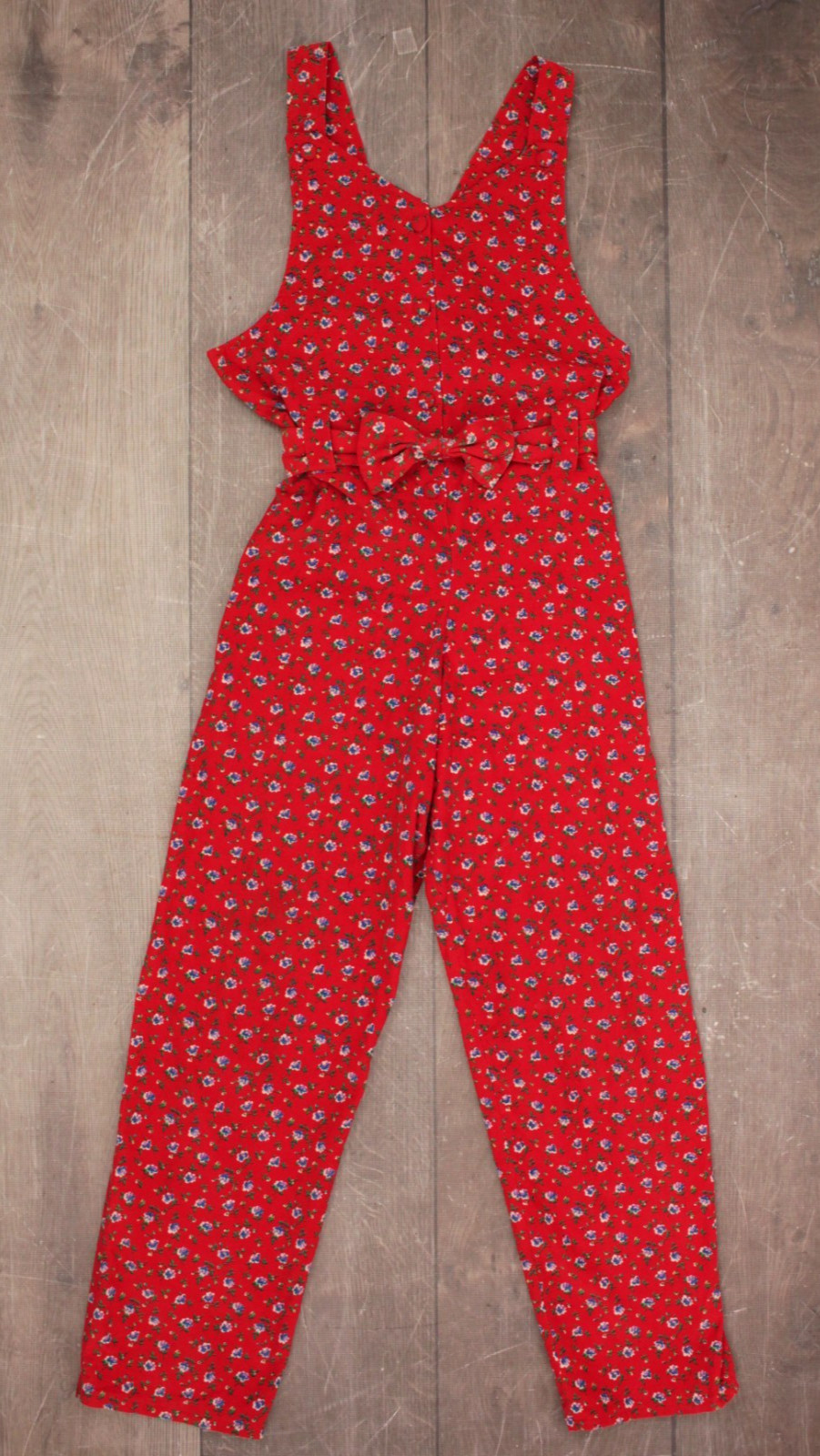 Vtg Womens 80s 90s Red Floral Laura Ashley Fabric Corduroy Jumpsuit W/ Belt XS/S