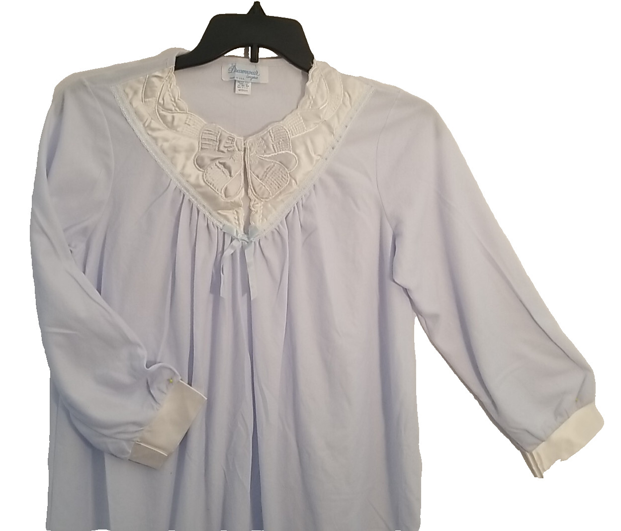 Dream Wear Lingerie Blue Light Flannel & Satin Long Nightgown Granny Modest VTG