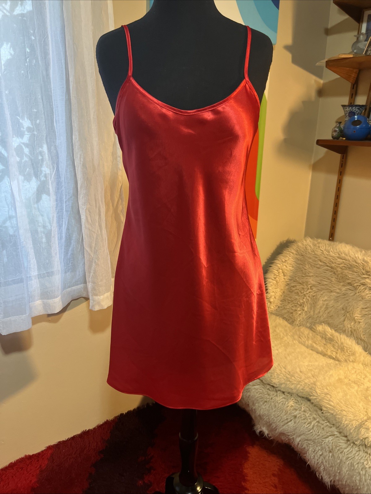 Vtg 90’s Farr West Style Red Gilligan & O’Malley Satin Slip Night Gown S USA