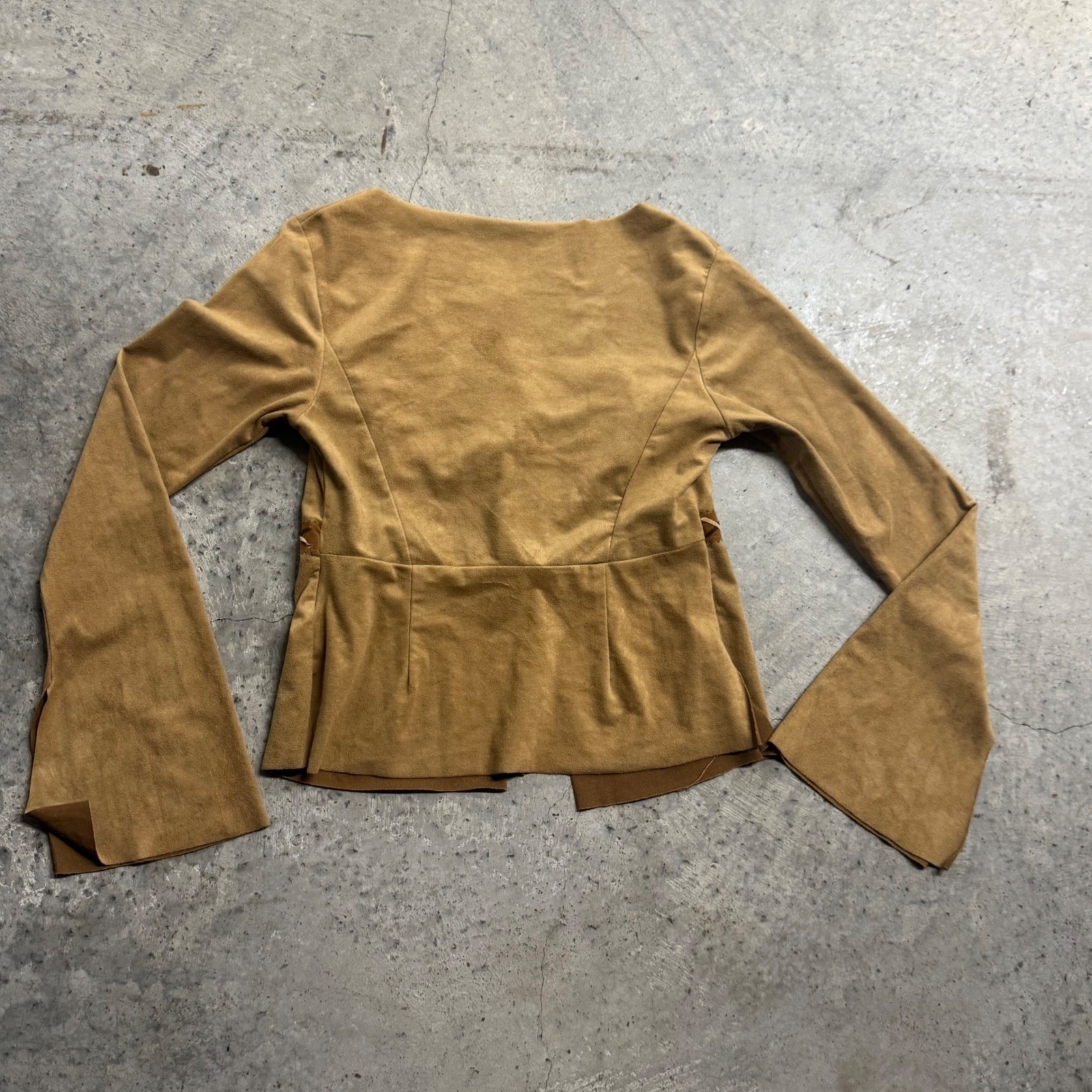 VTG Zako Women’s Brown Suede Bell Sleeve Top S/S Western Y2k Retro Bho Indie