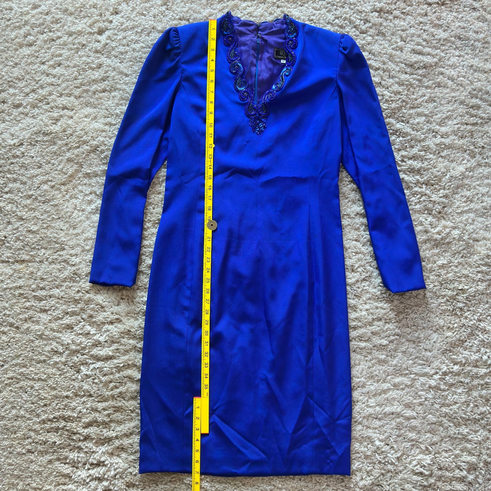 Vintage CH by Carolina Herrera Royal Blue Beaded Cocktail Dress – Size 12
