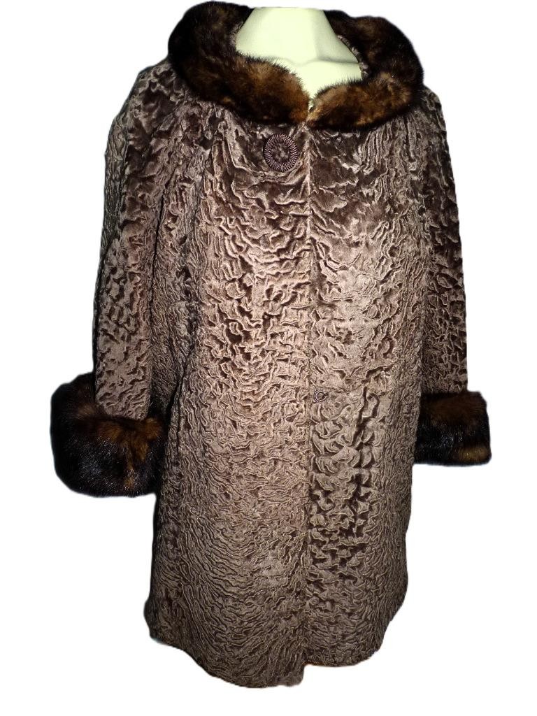 Persian lamb Russian sable collar cuffs coat M