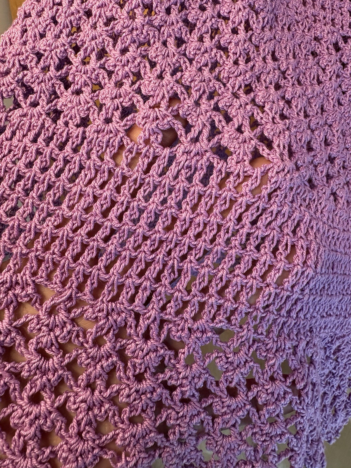 VTG Lavender Crochet Knee Length Skirt Women’s Sz S/M WAIST 24-32” Boho Hippy
