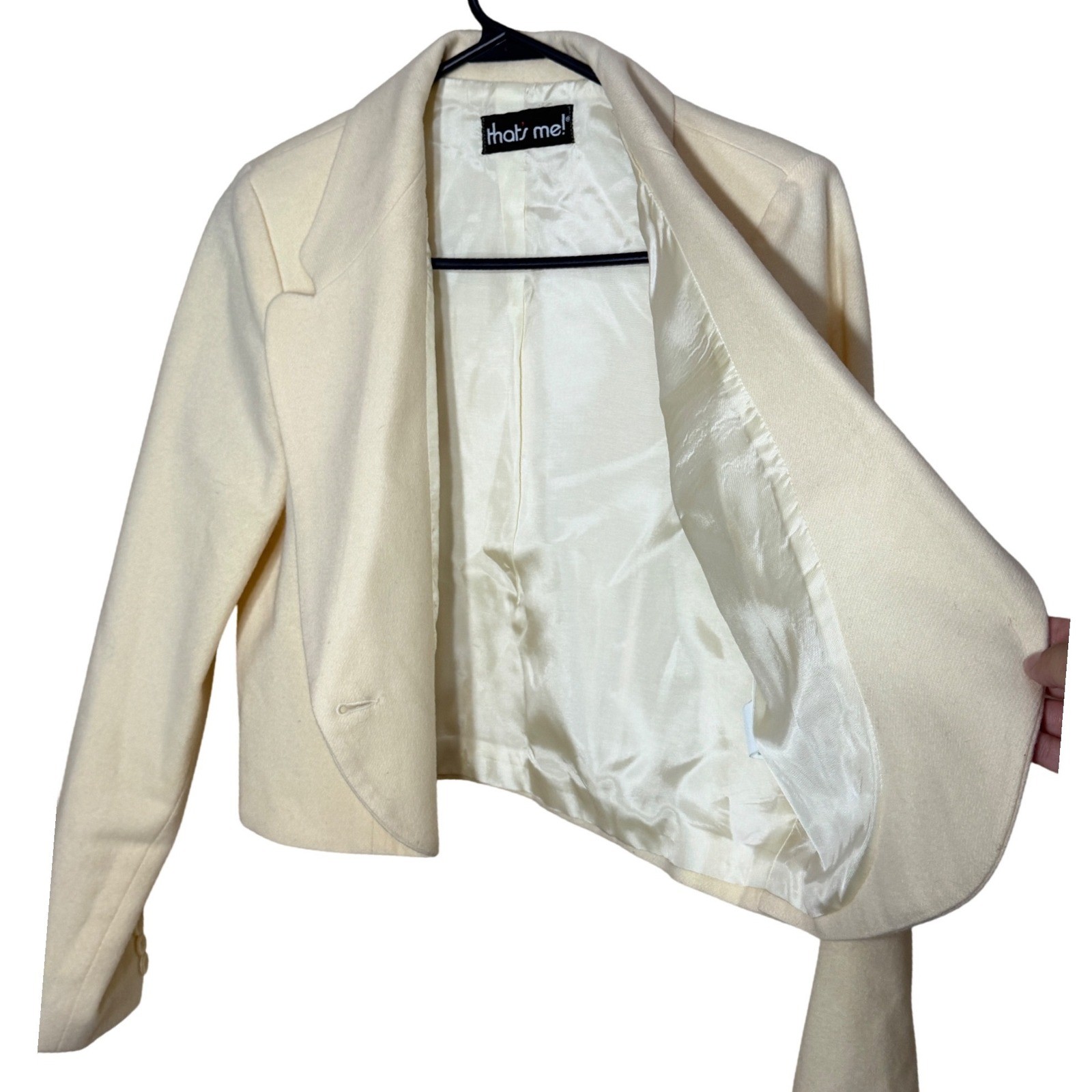 Thats Me Vintage Cream 100% Wool Skirt Suit Set Cropped Blazer Midi Skirt 11/12
