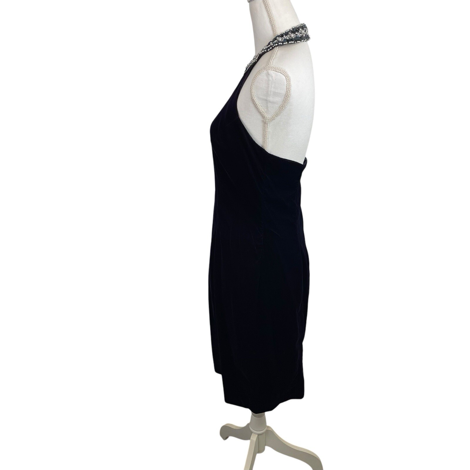 Niki Originals Size 10 Navy Velvet Sequin Beaded Halter Neck Dress 90’s Y2K VTG