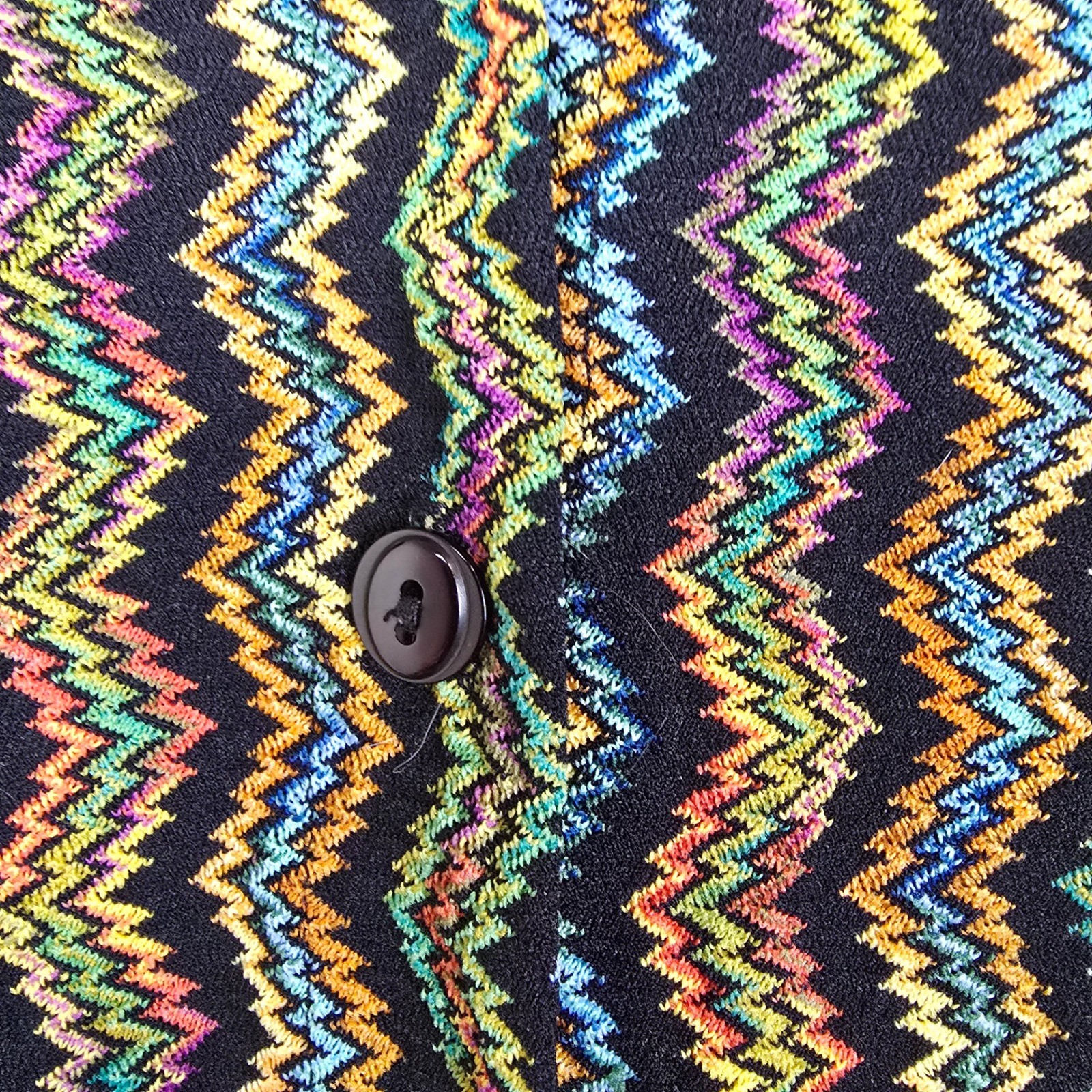 VTG 70s 8 Track Multicolor Chevron Zig Zag Knit Button Up Shirt Disco Retro