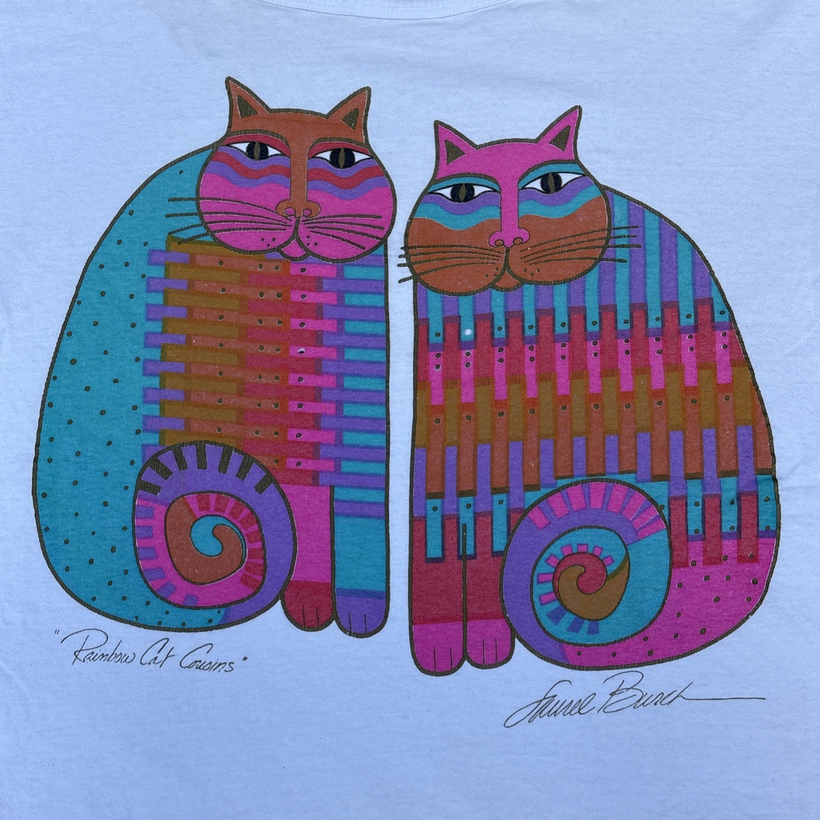 Rainbow Cat Cousins Laurel Burch Graphic Kittens Art Vintage USA 80s 90s T-Shirt