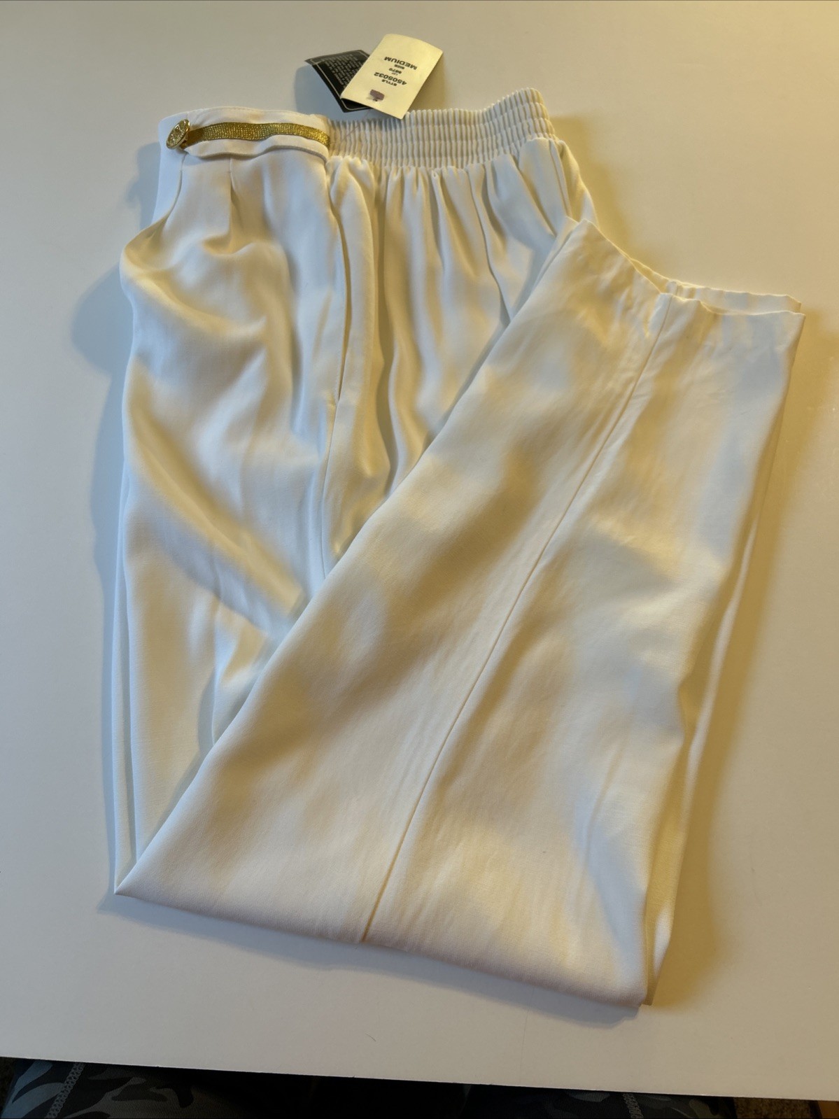 Vintage Maren Pants Slacks White Nautical Gold Trim Women’s Med 80s 90s Glam