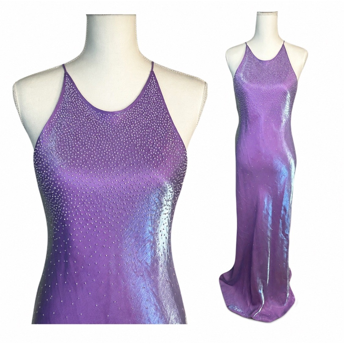 Vtg Chelsea Nites Iridescent Purple Formal Gown Beaded With Shawl Size 12 Prom