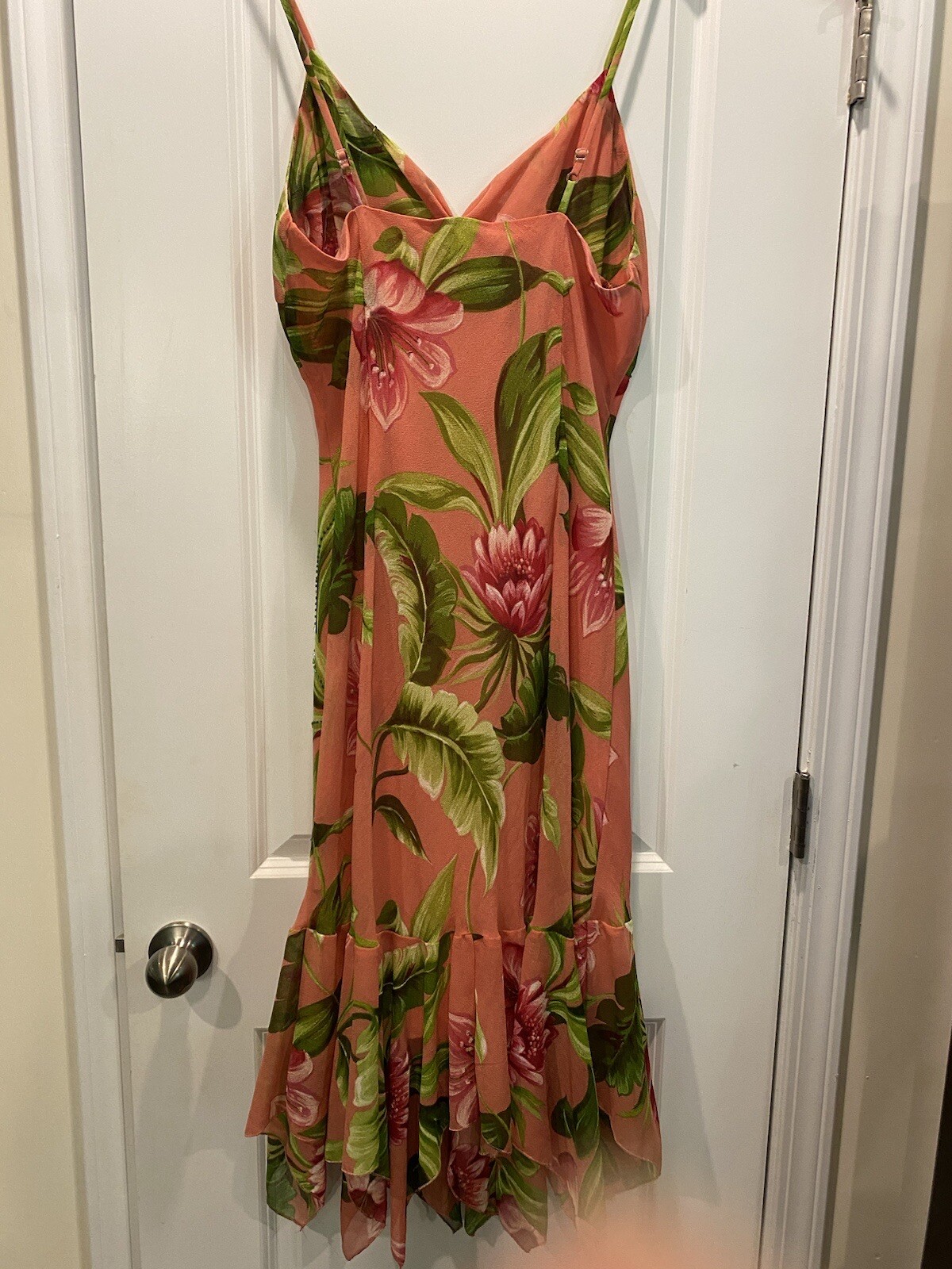 80s Vintage Pink Floral Rag Beaded Sleeveless Dress XL