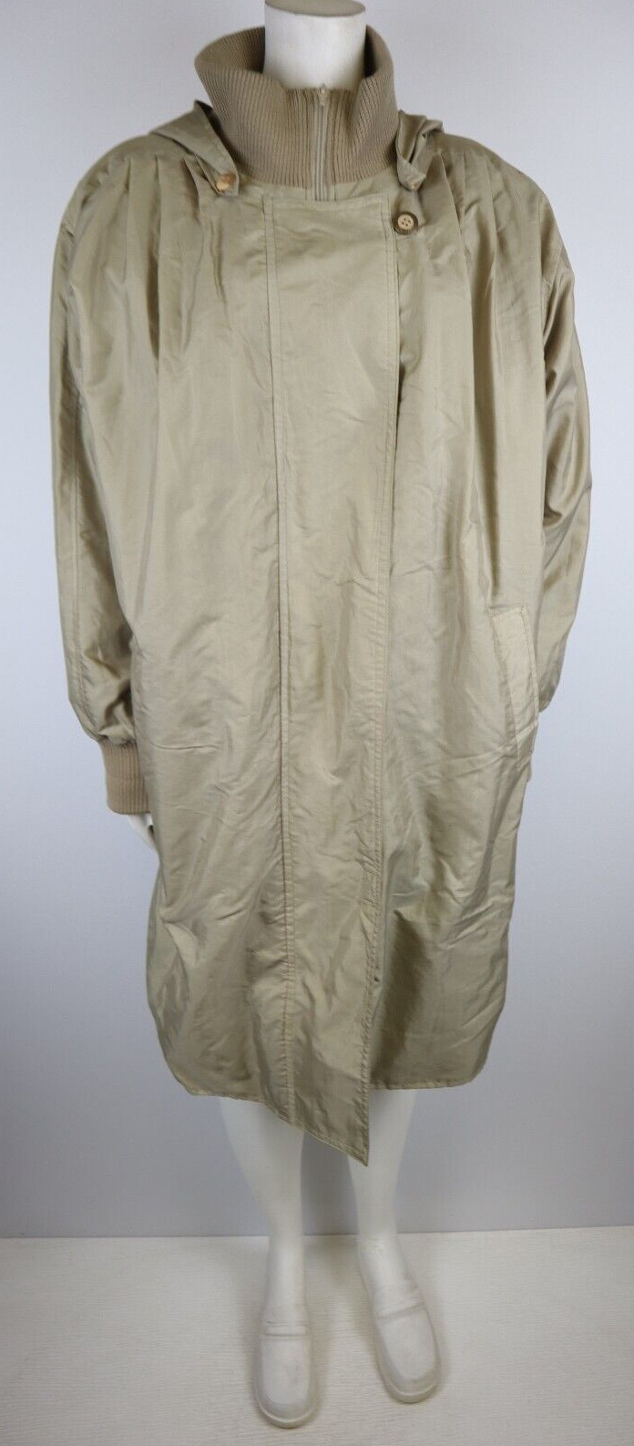VINTAGE 80S 90S WOMEN’S BEIGE COAT – MONICA GRAY – REMOVABLE LINER & HOOD – S