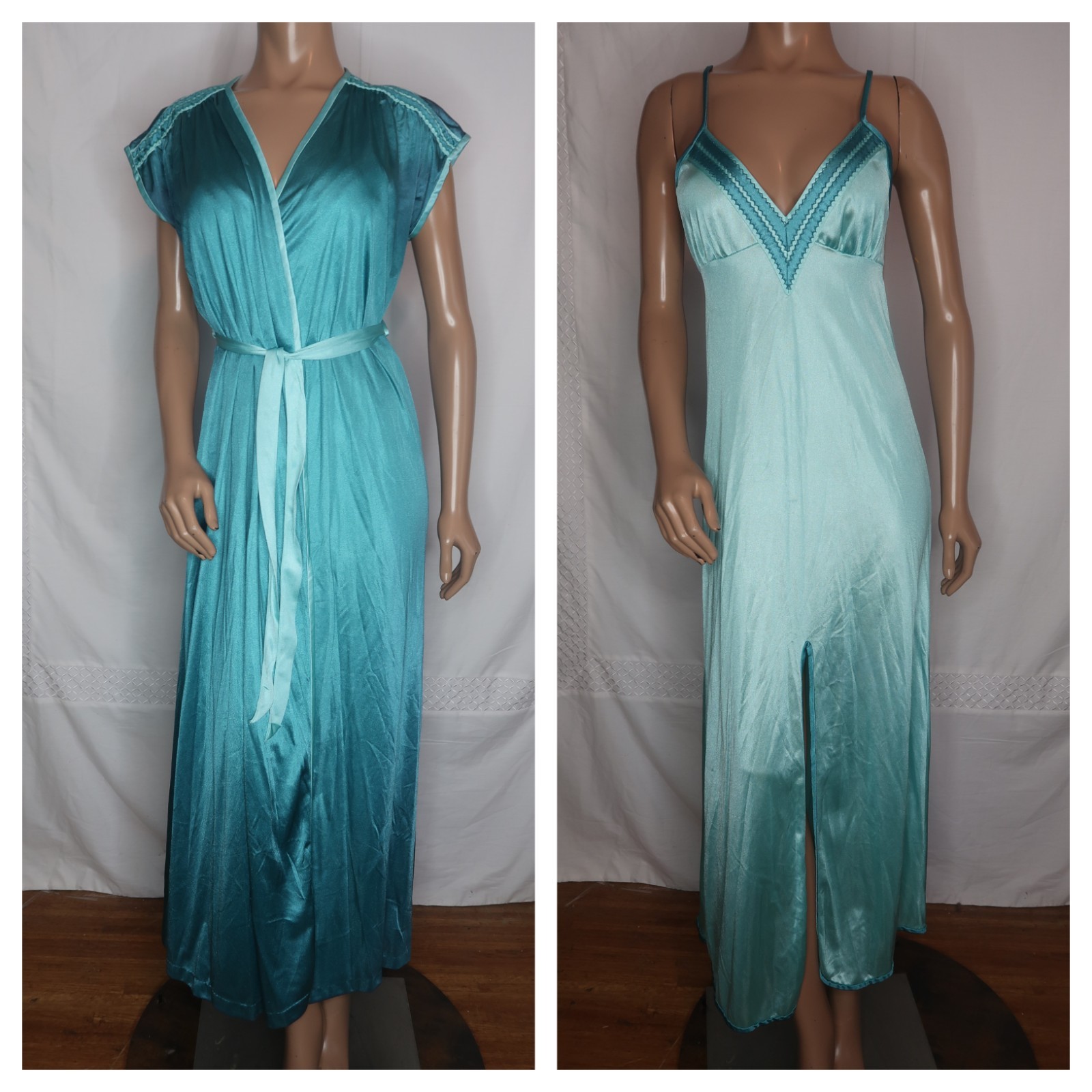 Vintage Blue Full Length Nightgown Robe Dutchess Individually Yours Jr 9 Girly