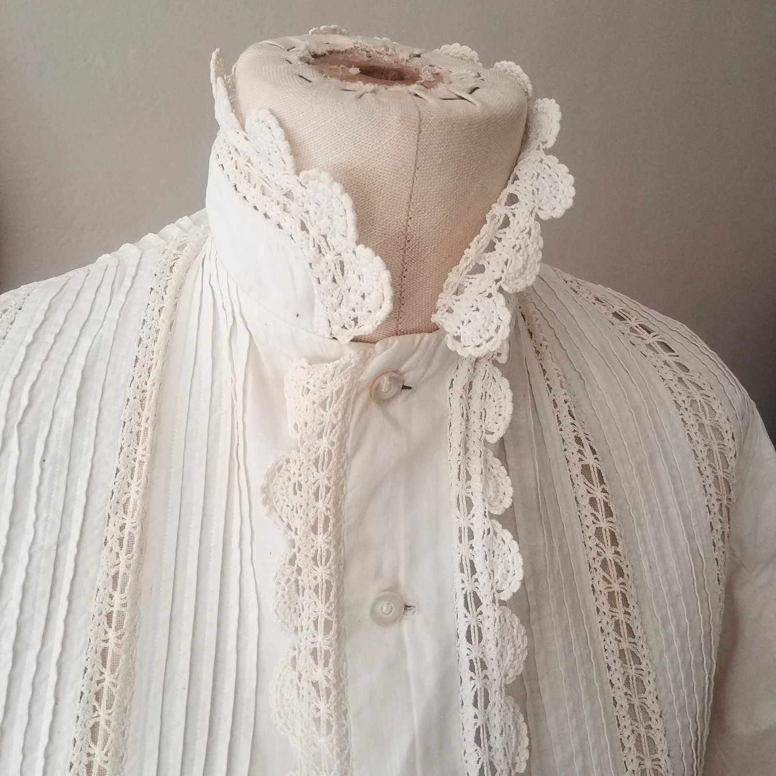Antique Edwardian Victorian Cotton Lace Dressing Gown Robe Long Sleeve