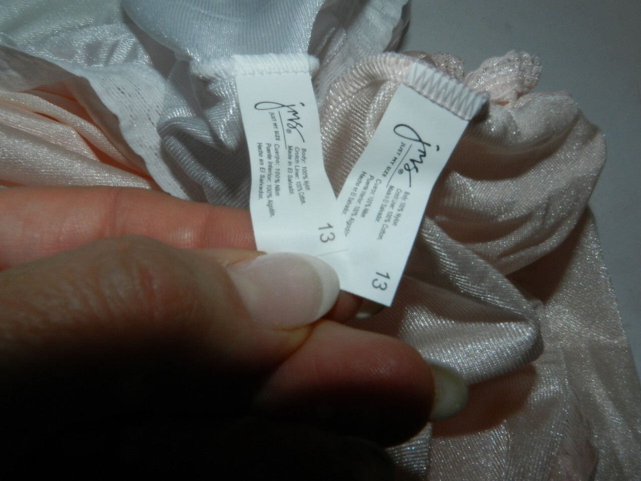 JMS size 13 granny panties white peach lot of 2 pair silky shimmer