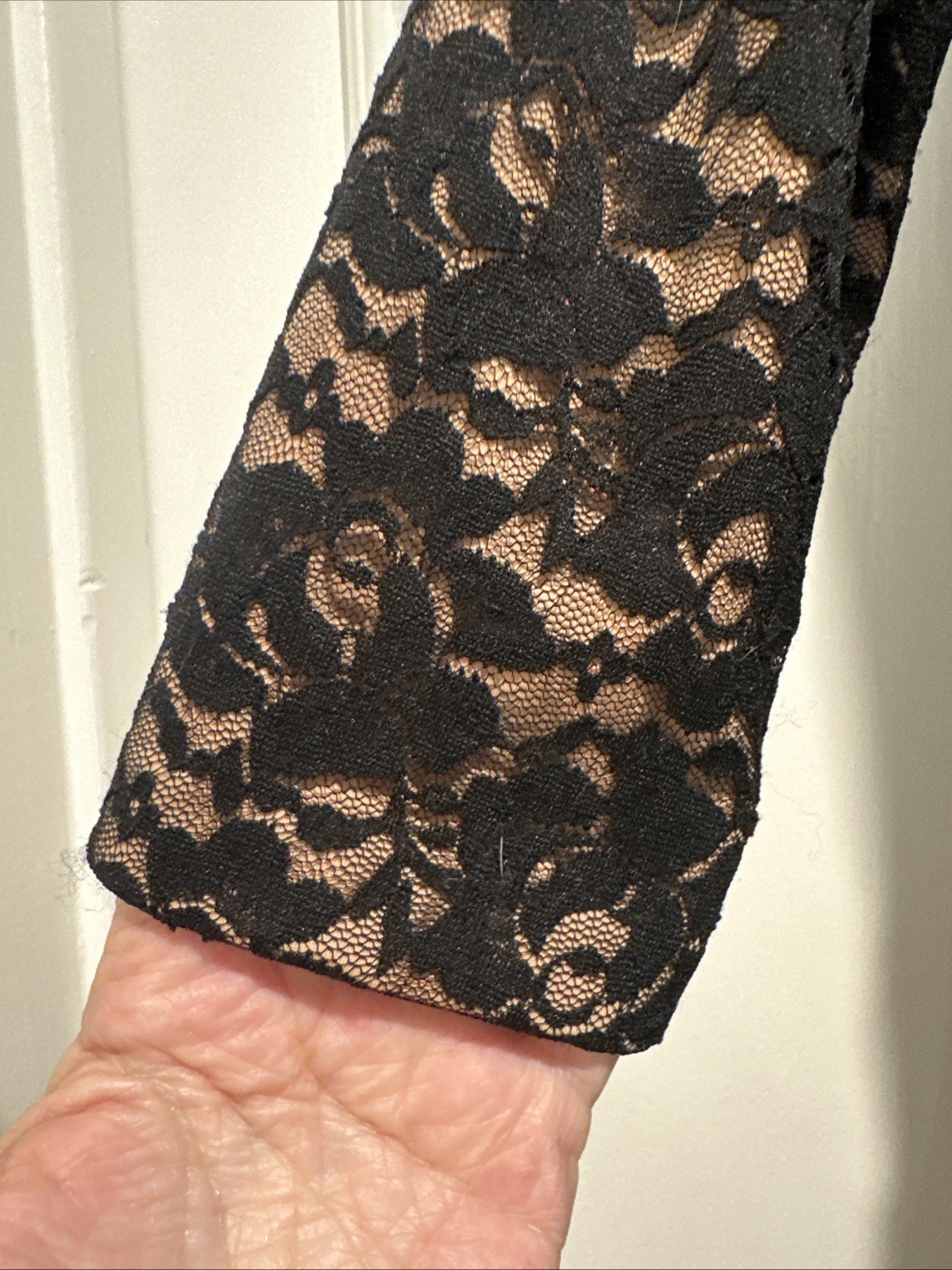 Omo Norma Kamali 90s Black Lace & Nude Shoulder Baring Empire Mermaid Maxi L