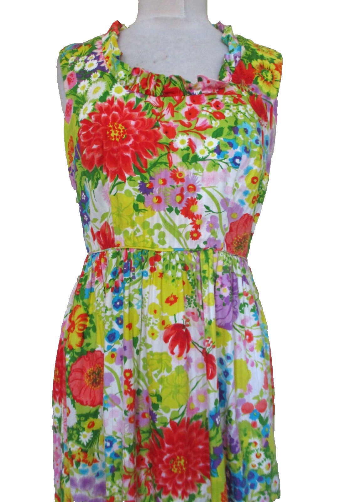 Vintage Concept 70s Swirl Maxi Dress Floral Print S/M Women Ruffle Trim