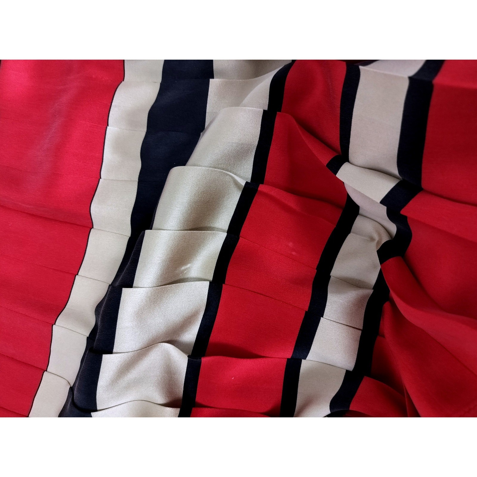 Vintage Satin Striped Pleated Skirt Red Black Saks Fifth Avenue Silk-Like