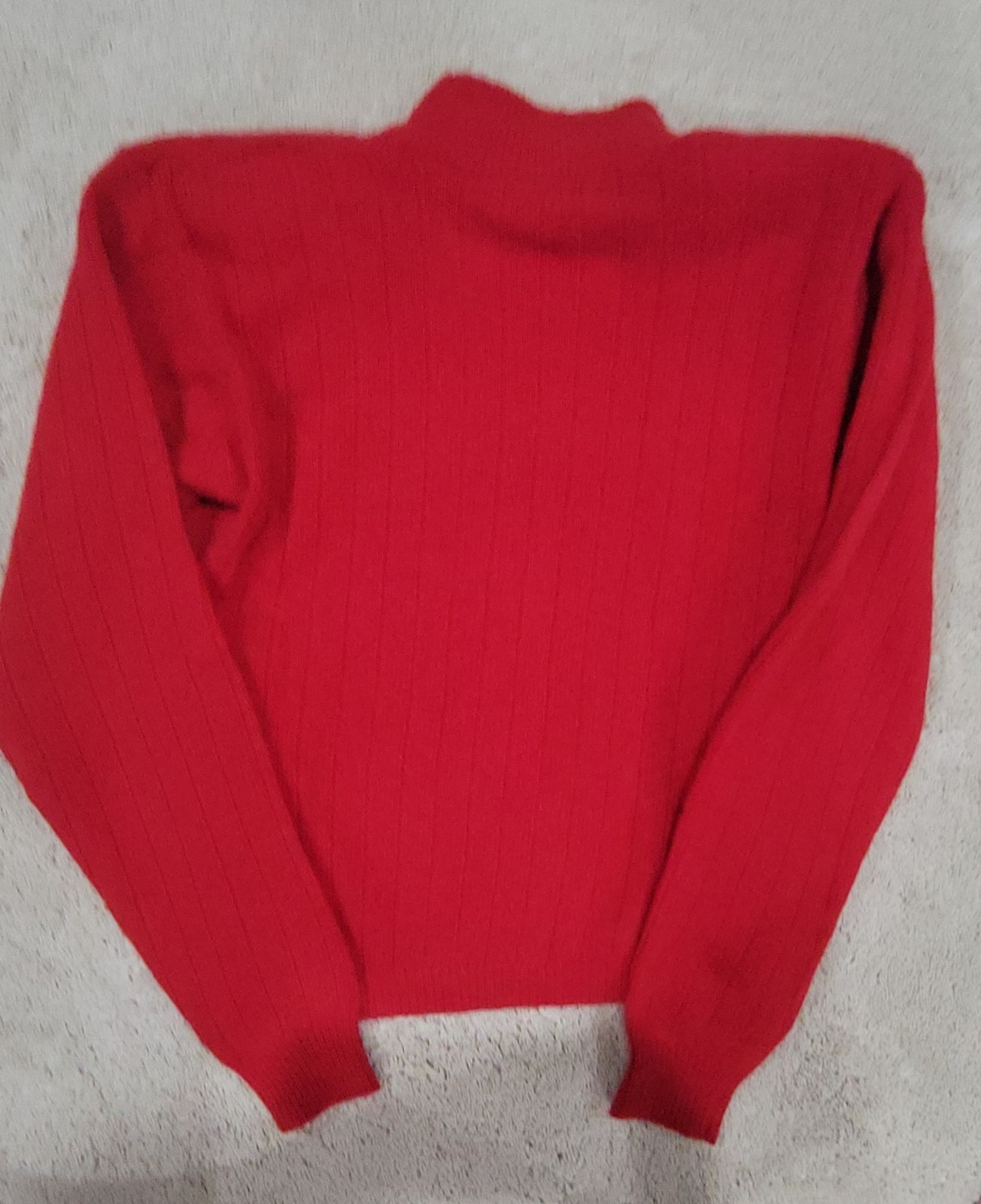 Retro 80s Red Ribbed Pullover Lambswool Vintag Sweater W/Shoulder Pads