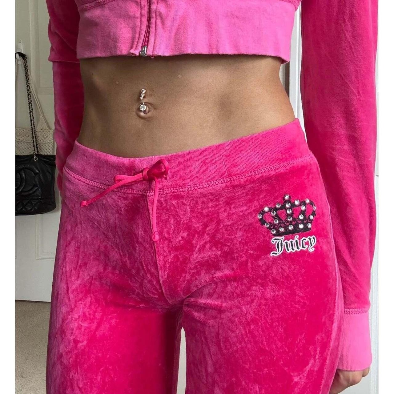 Vintage Juicy Couture Y2K Logo Hot Pink Velour Tracksuit Set 2-piece size XS