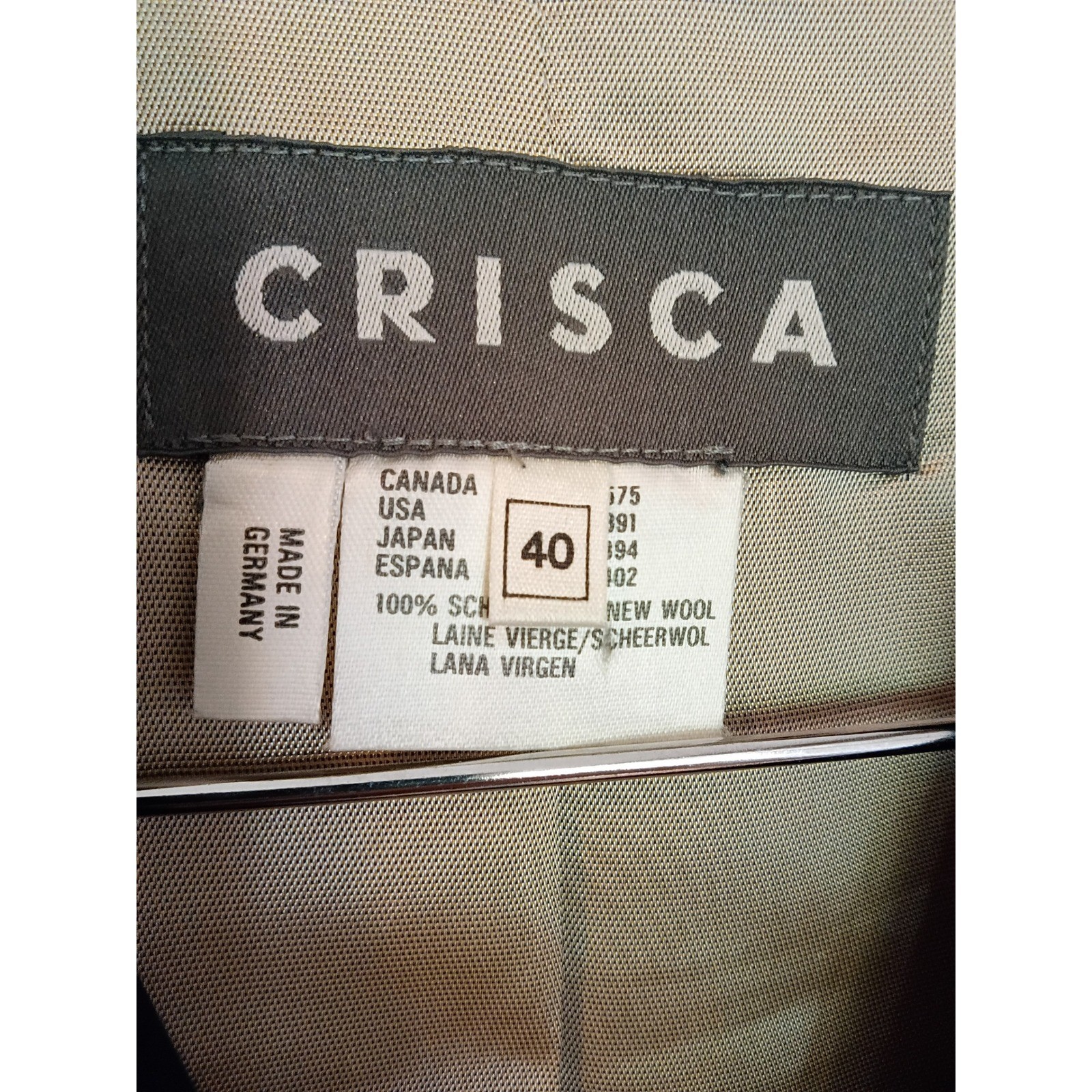Crisca Vintage Wool Pinstripe Skirt Suit Navy Blue Velvet Trim Made Germany 40