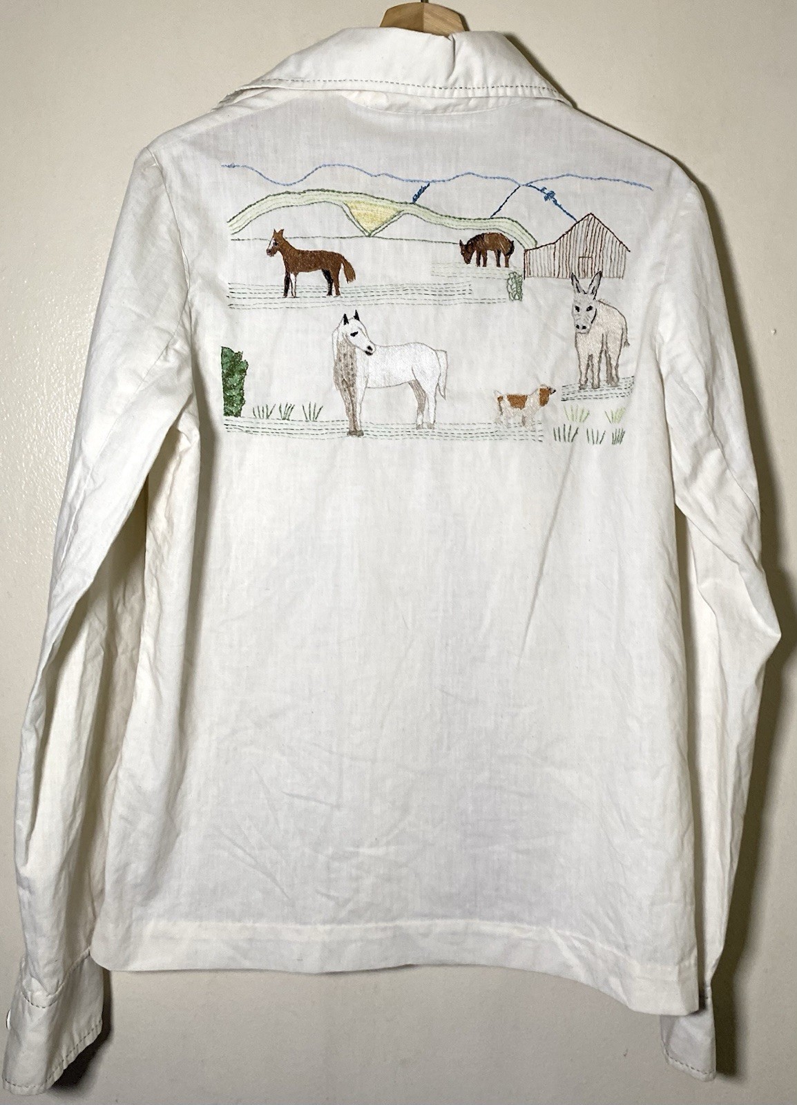 Vintage 60s 70s Chain Stitched Western Wear Cowboy Button Shirt Women’s Large