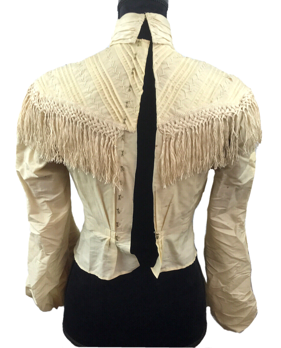 Antique Womens Ladies Victorian Blouse Shirt Fringe High Collar Leg of Mutton