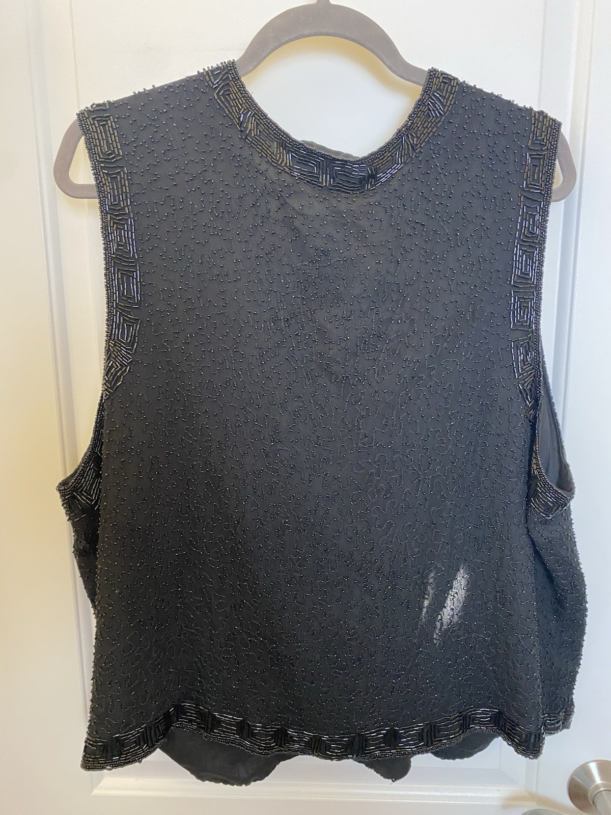 Rafaela Vintage Beaded Black Silk Vest XL Fancy party accessory
