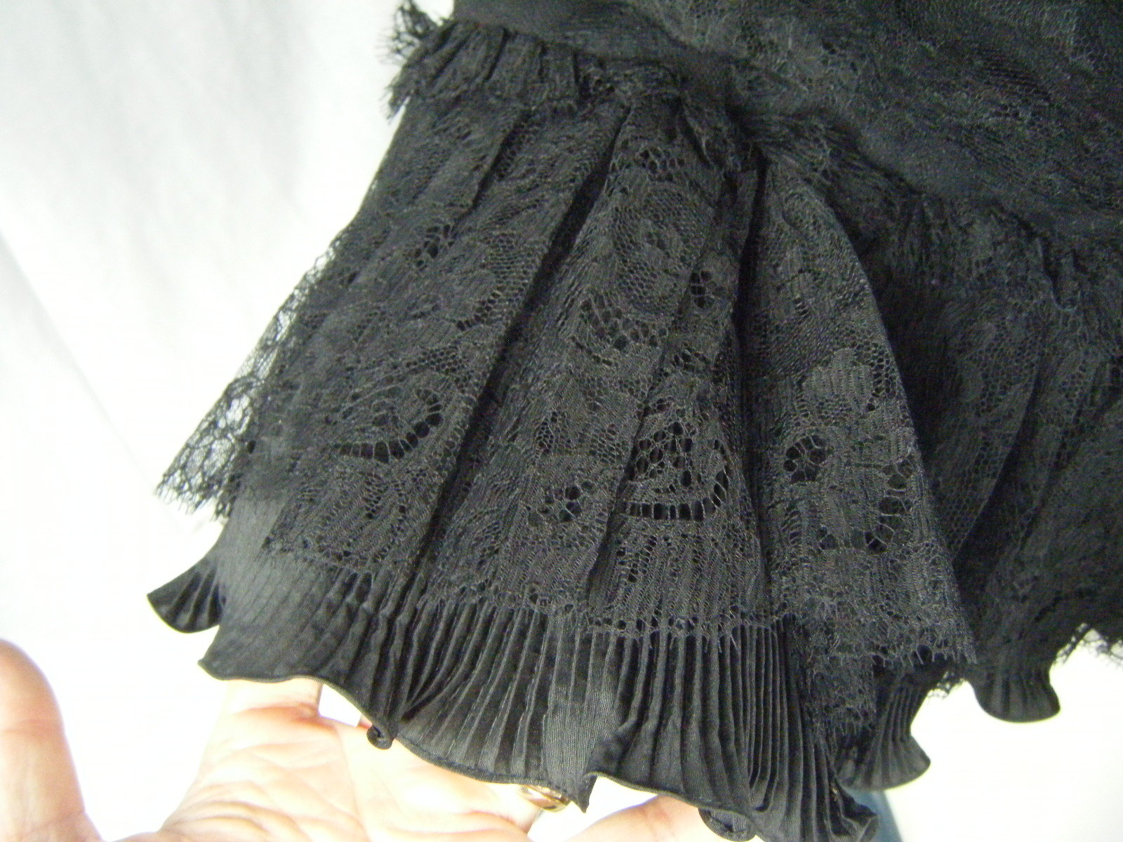 JILL RICHARDS Vtg 70s Black Illusion Ruffle Lace 20s Inspired Dress-Bust 39/M
