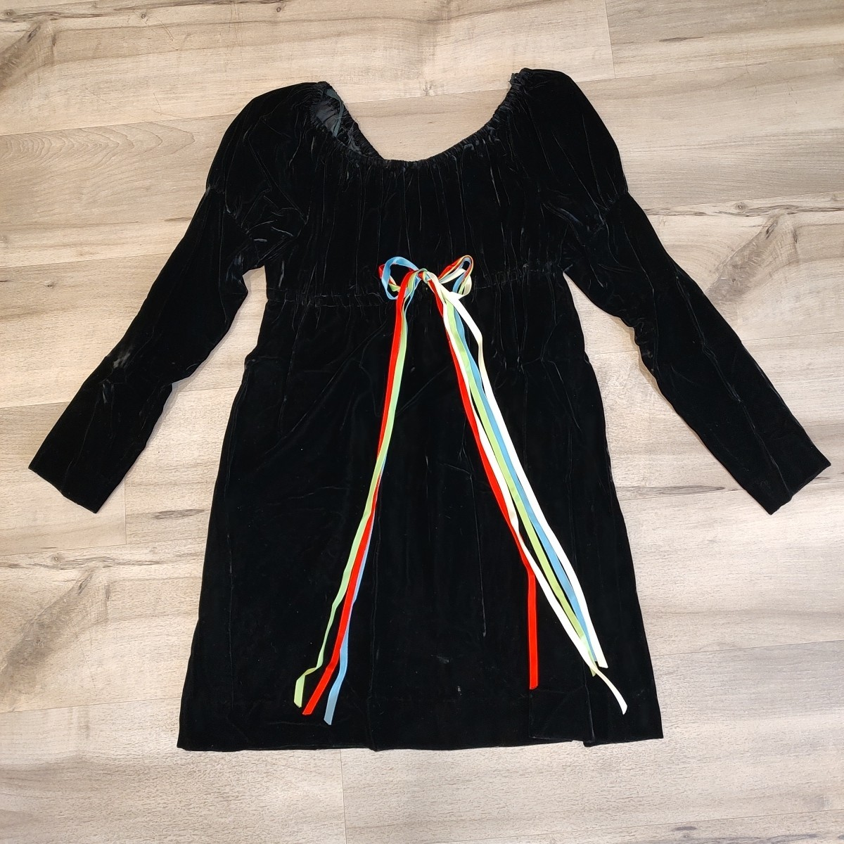 Vintage Young Innocent by Arpeja Velvet Dress Sz9 Black Empire Waist Puff Sleeve