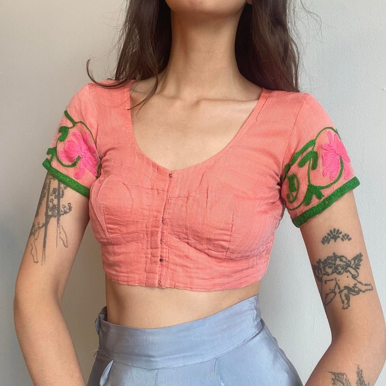 vintage cotton salmon pink bodice blouse