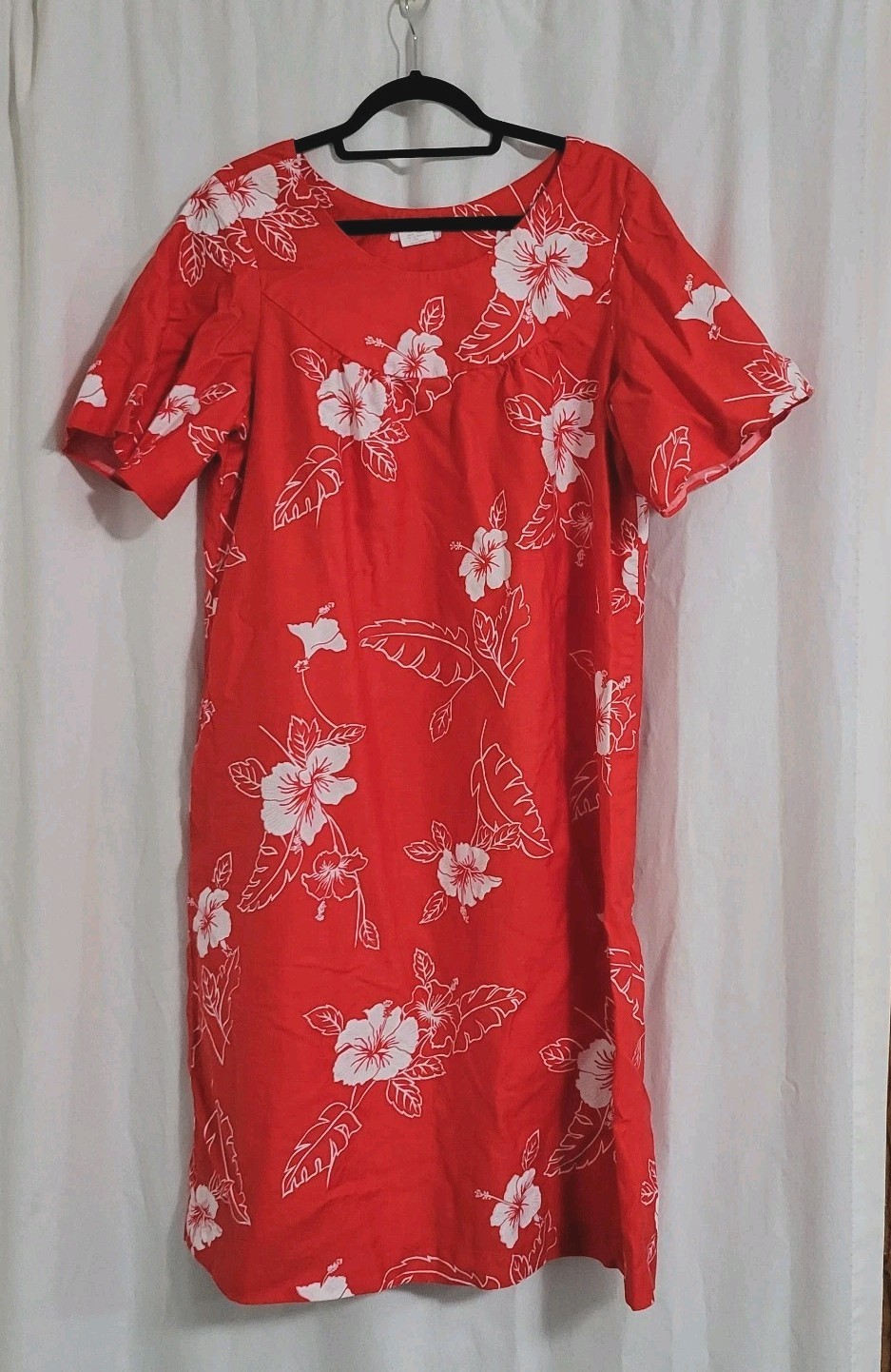 Vtg Hookano Brand Hawaiian Dress Red Floral Mumu Size 18 **Vtg Size**