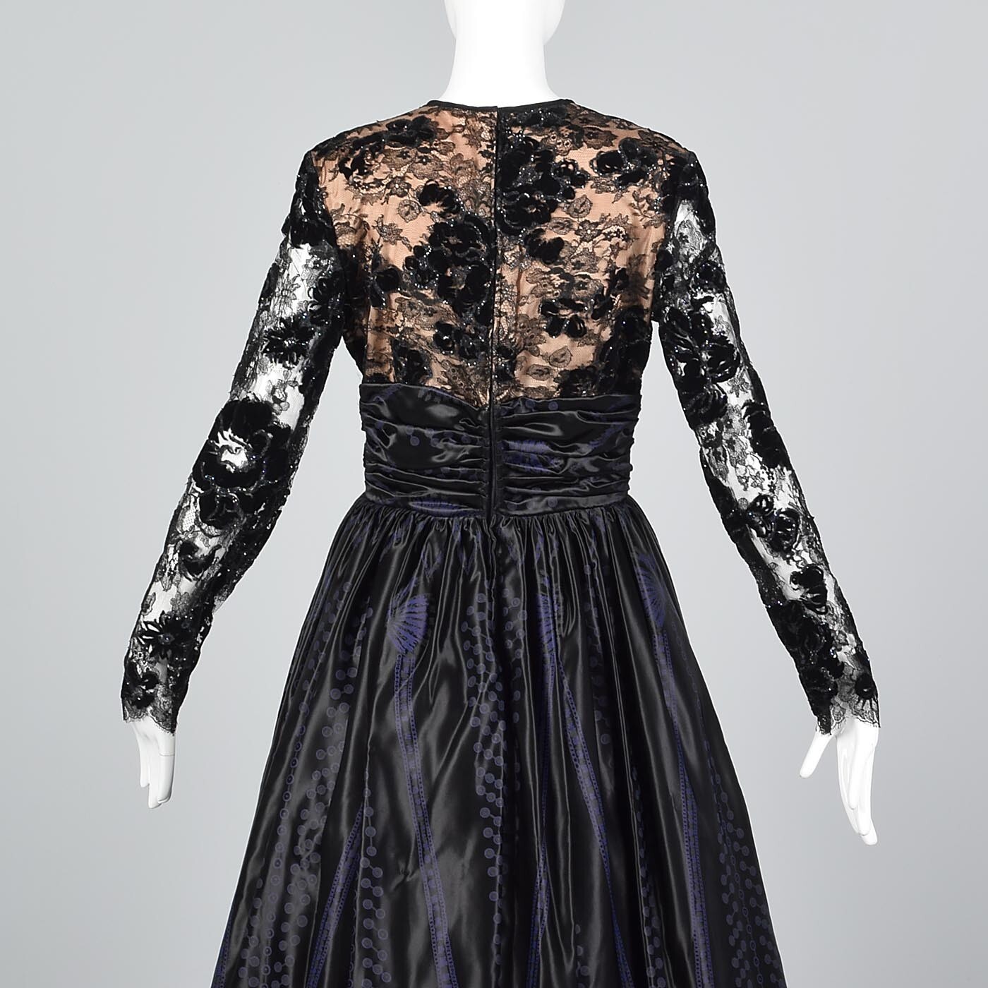 M Vintage 1980s 80s Zandra Rhodes Designer Black Formal Evening Gown Maxi Dress