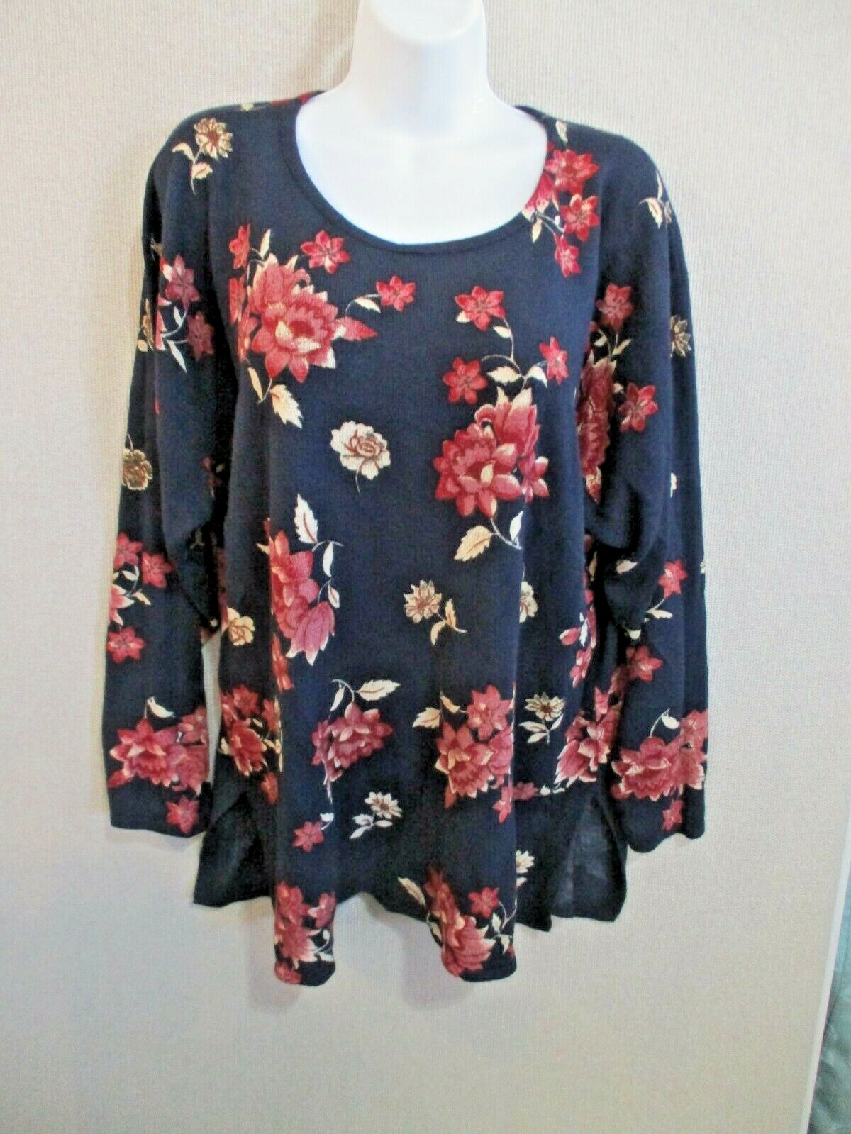 Vintage Chrysantheme Sweater Plus Size 1X Floral Print Drop Shoulder Tunic