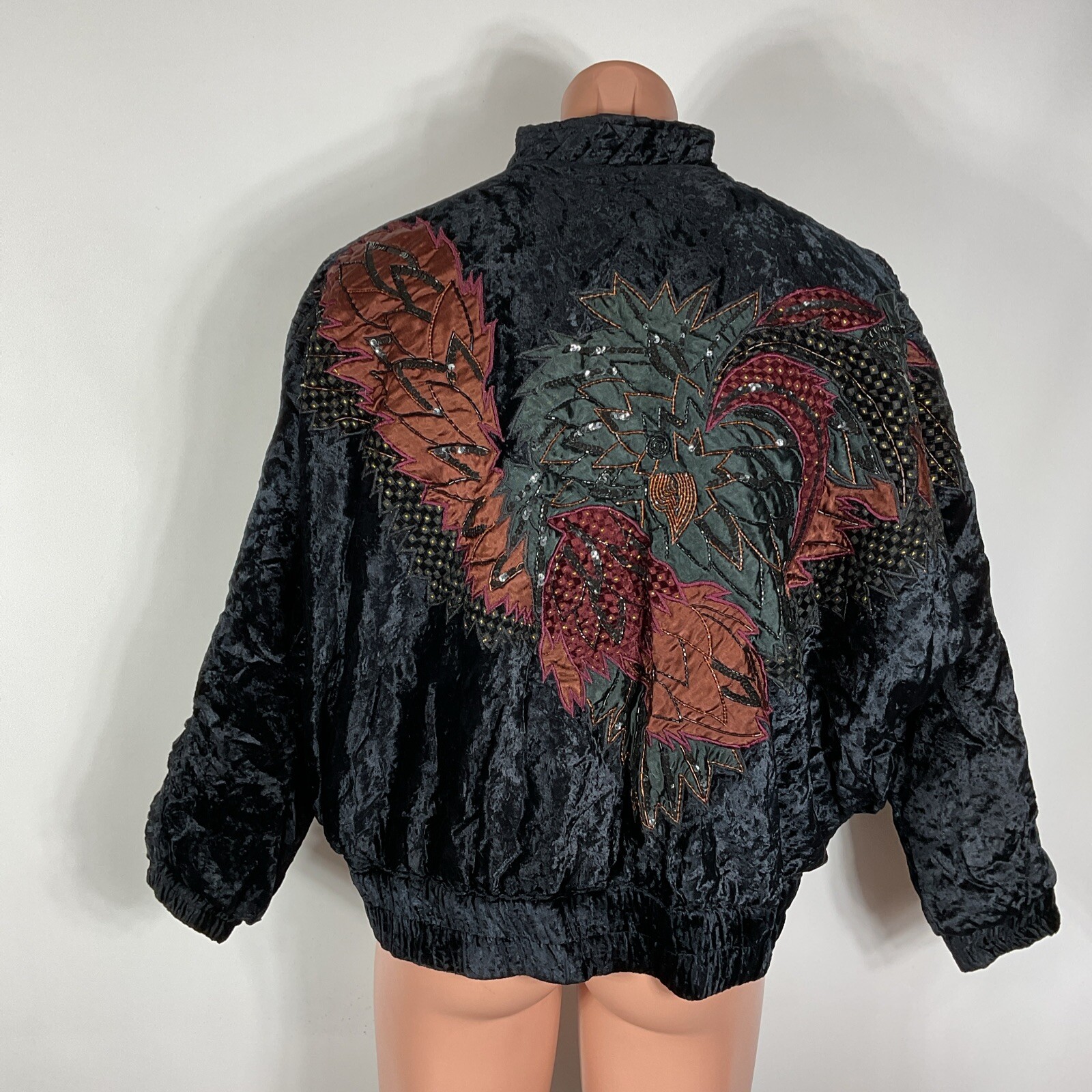 Judith Ann Creations VTG 80s Beaded Sequin quilted crushed velvet bomber jacket