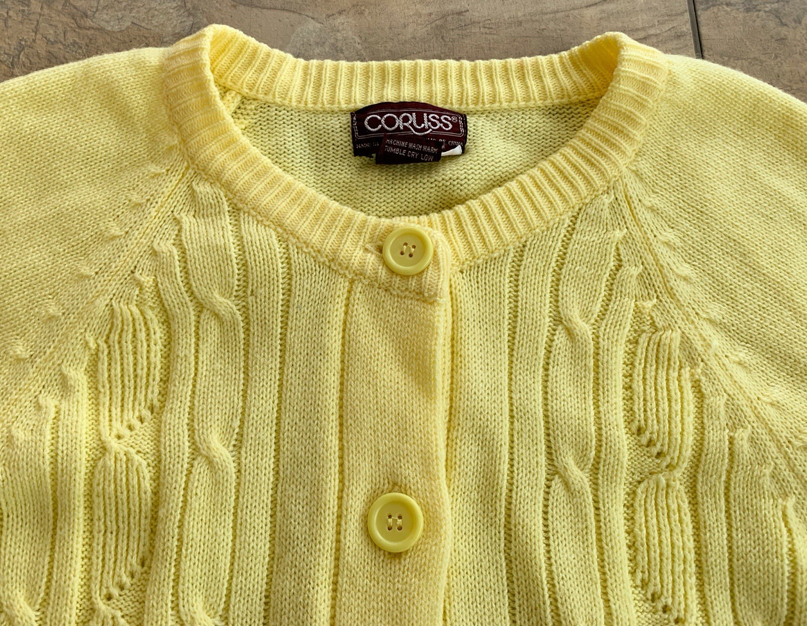 Vintage 70s Corliss Women’s 44 XL Yellow Button Up Cardigan Sweater Pockets