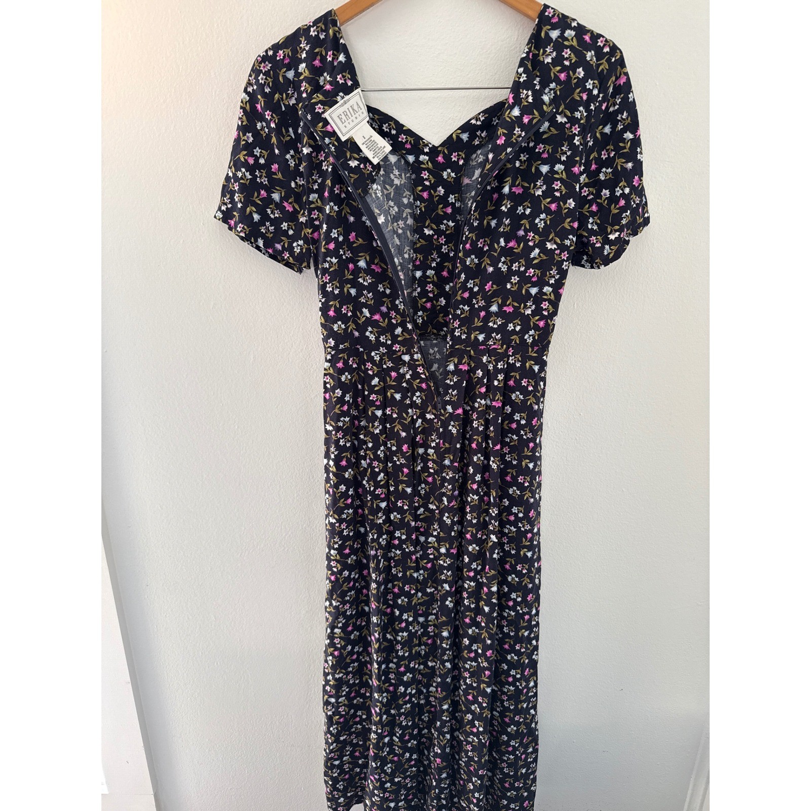 VTG Erika Studio Floral Romantic Midi Dress Sm Sweetheart Neckline Cottagecore