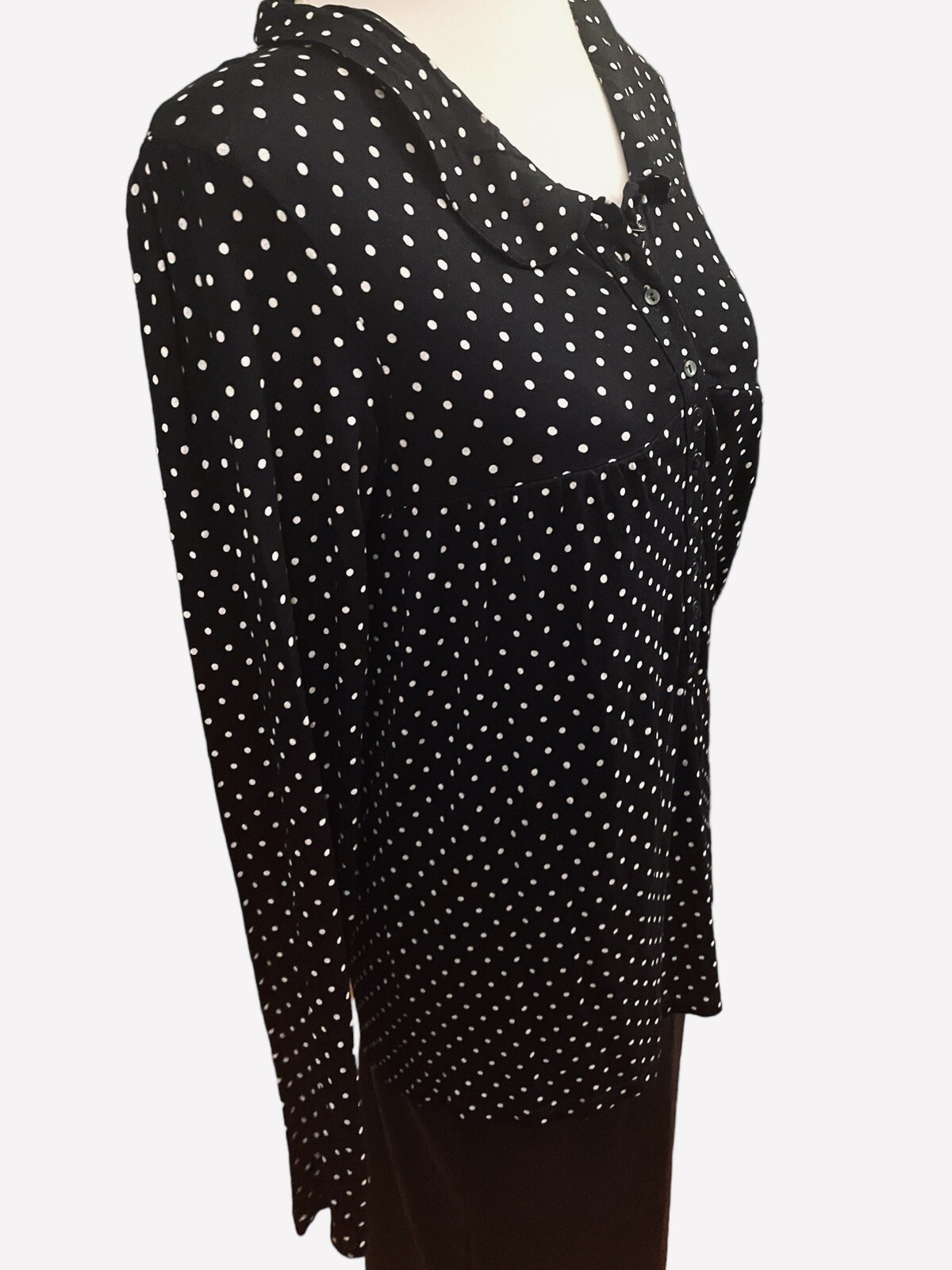 Agnes B Vintage Designer Top 90s Black Polka Dot Blouse Classic Statement Size M