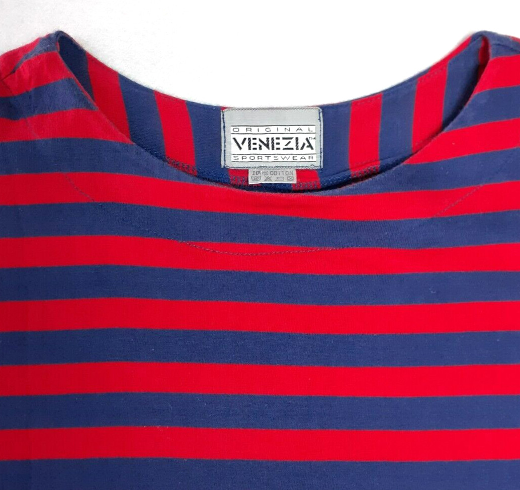 VENEZIA Sportswear Vintage Stripe Cotton Knit Dress Women Navy Red Size M NEW