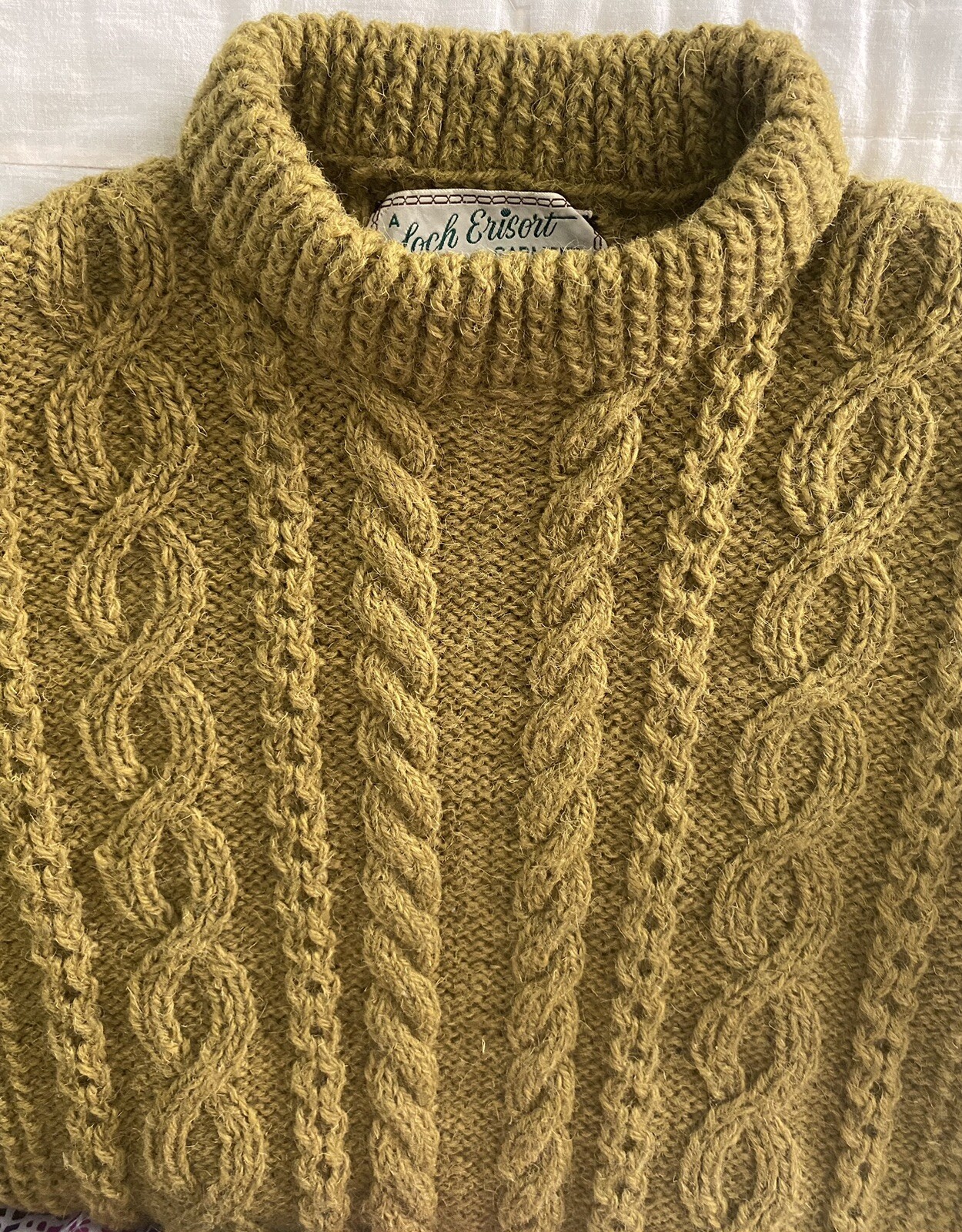 VINTAGE A Loch Erisort Garment 100% Pure New Virgin Wool Cable Knit Sweater L