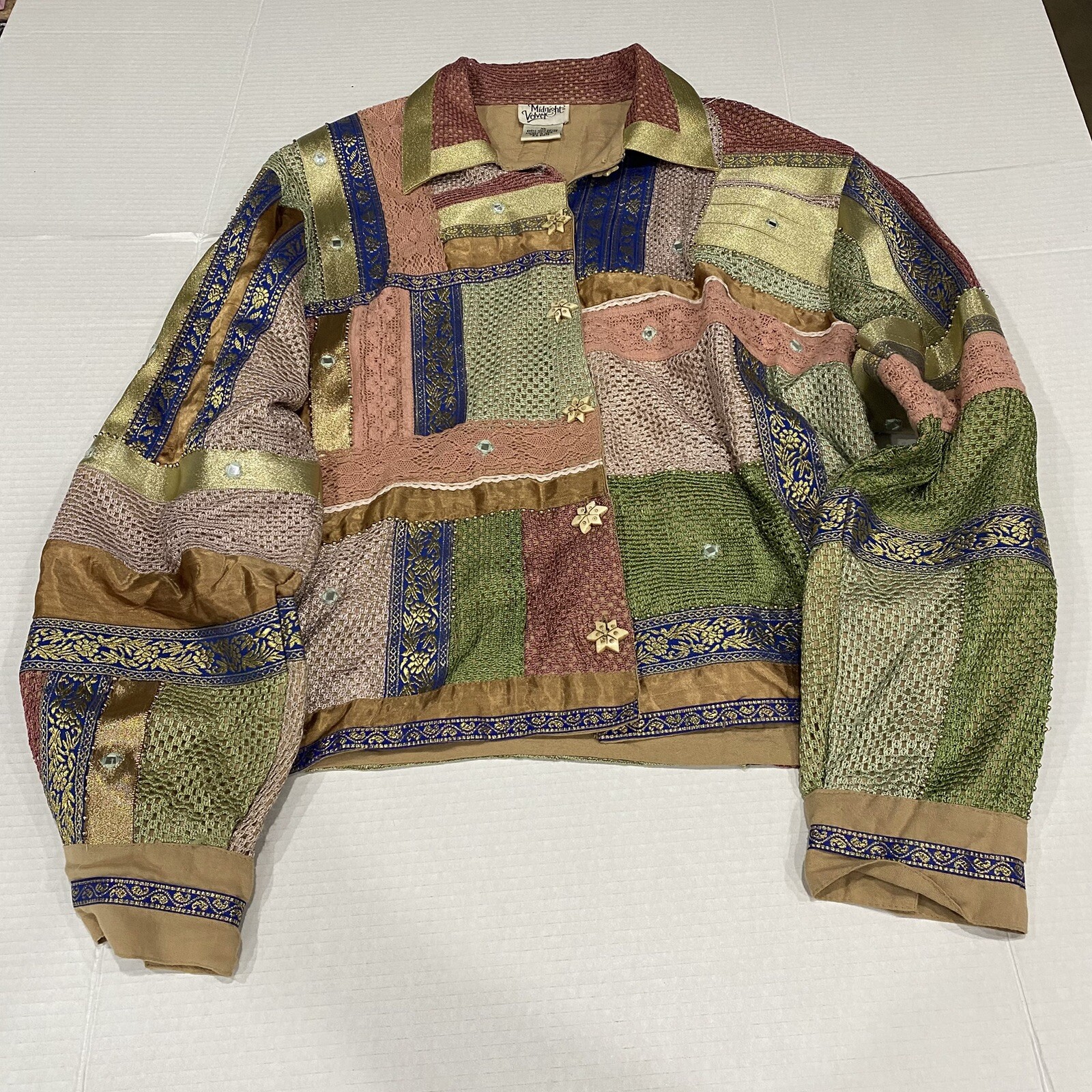 VTG Midnight Velvet Size XL JACKET Shirt Button PATCHWORK