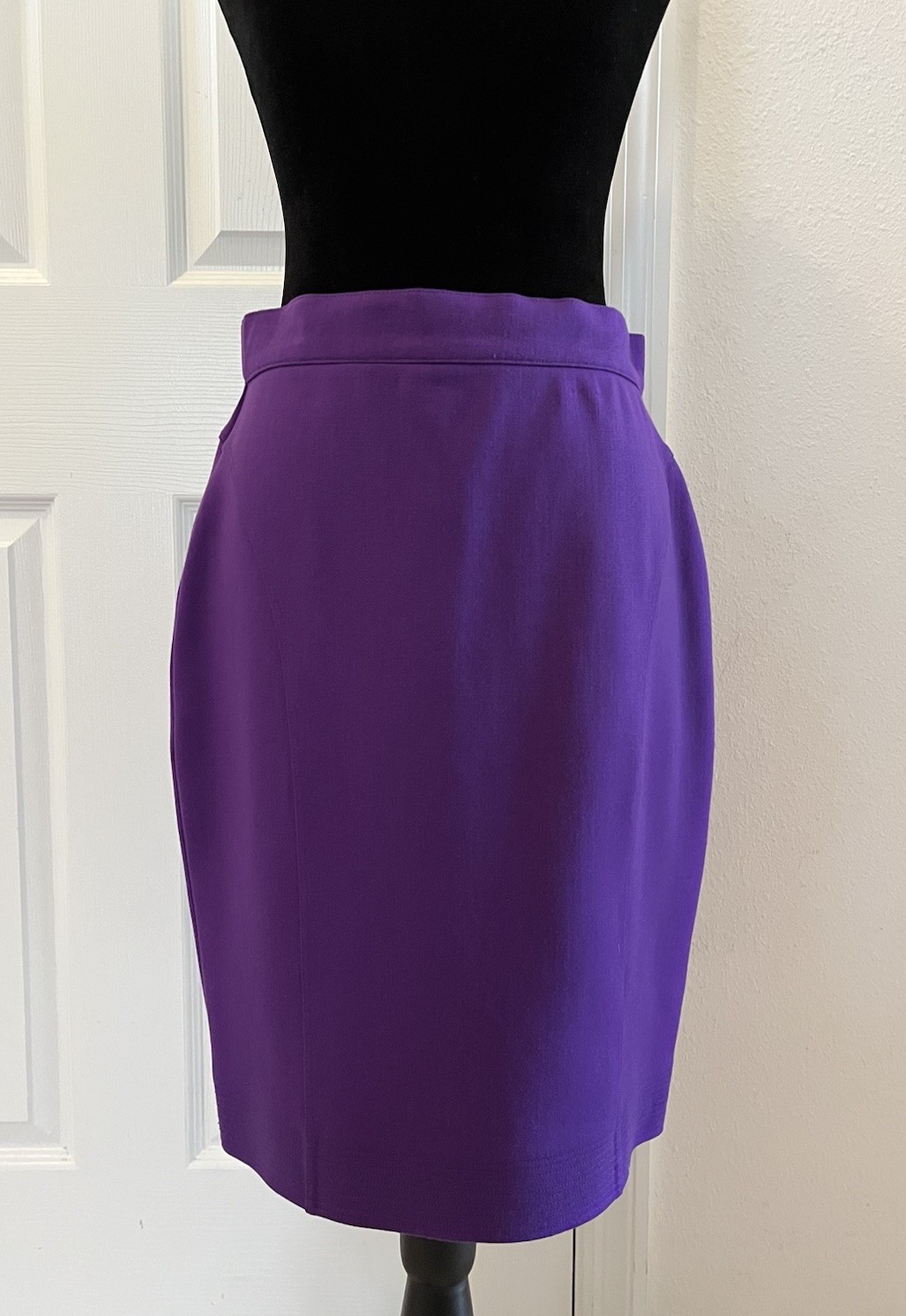 Vintage VERSACE SPORT Purple Wool Skirt With Gold Medusa Button & Zip, Size 46
