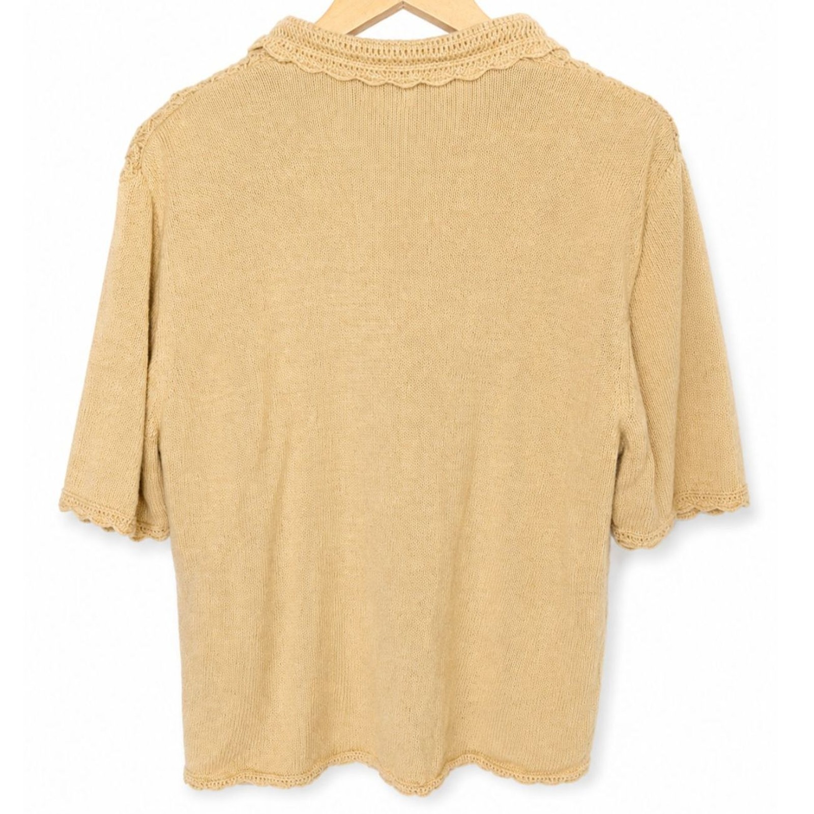 Vintage Teddi Petite Crochet Knit Cotton Button-Up Top P/XL Boho Cottagecore
