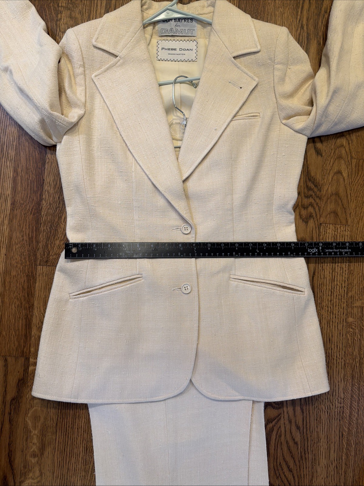 VTG Don Sayres 100% Silk High-Waisted Wide-Leg Tailored Pant Suit Sz 12 Tall