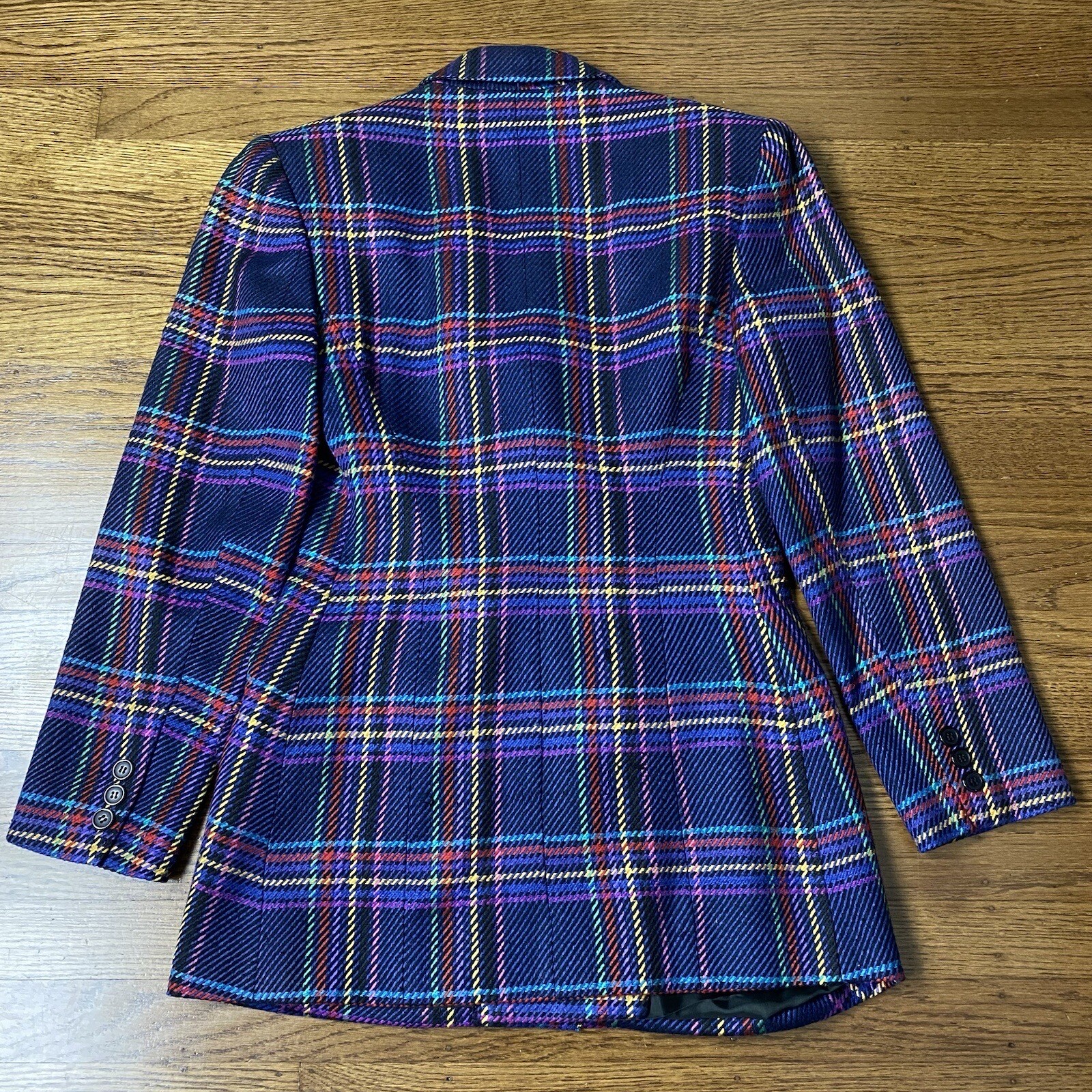 Vintage JBH Double Breasted Blazer Women XS Multicolor Plaid Silk Blend Academia