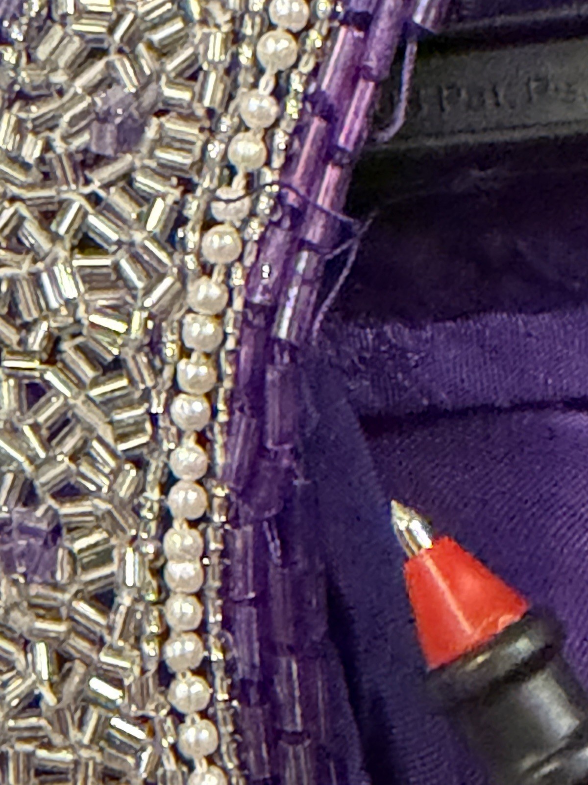 80S Vintage Sequin Imports 100% Silk Purple And Silver Beaded Ball Gown. READ